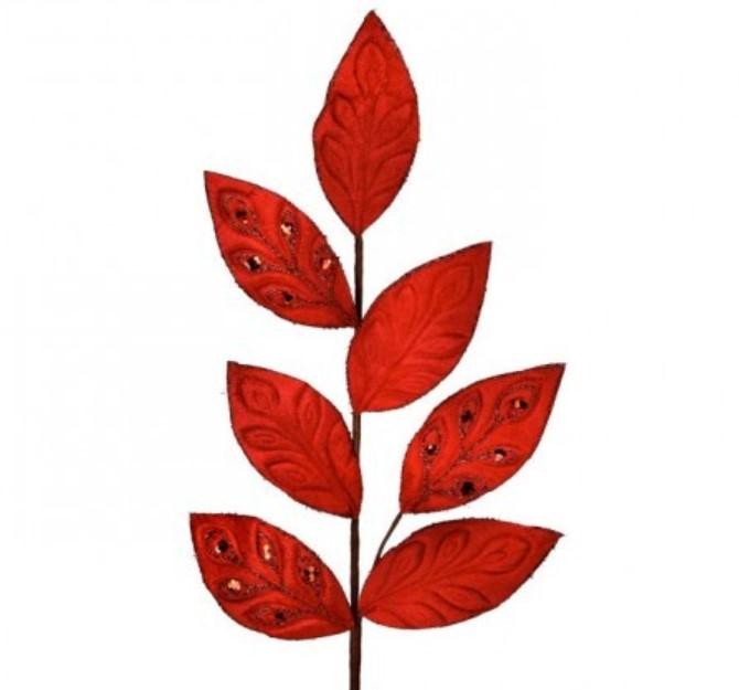 Regency Velvet Leaf Spray with Jewels Pick Stem Christmas Tree Decor Accent