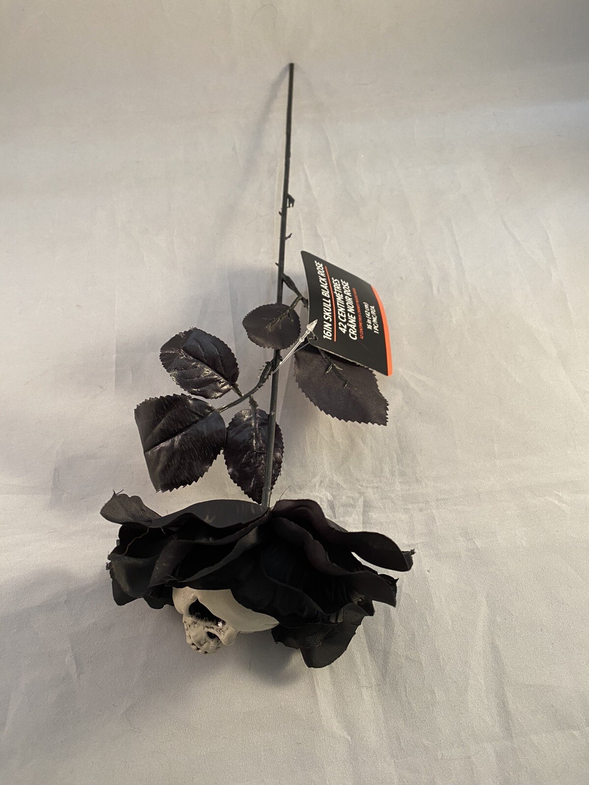 16″ Artificial Black Rose w/ Skull Fake Faux Roses Halloween Party Decoration