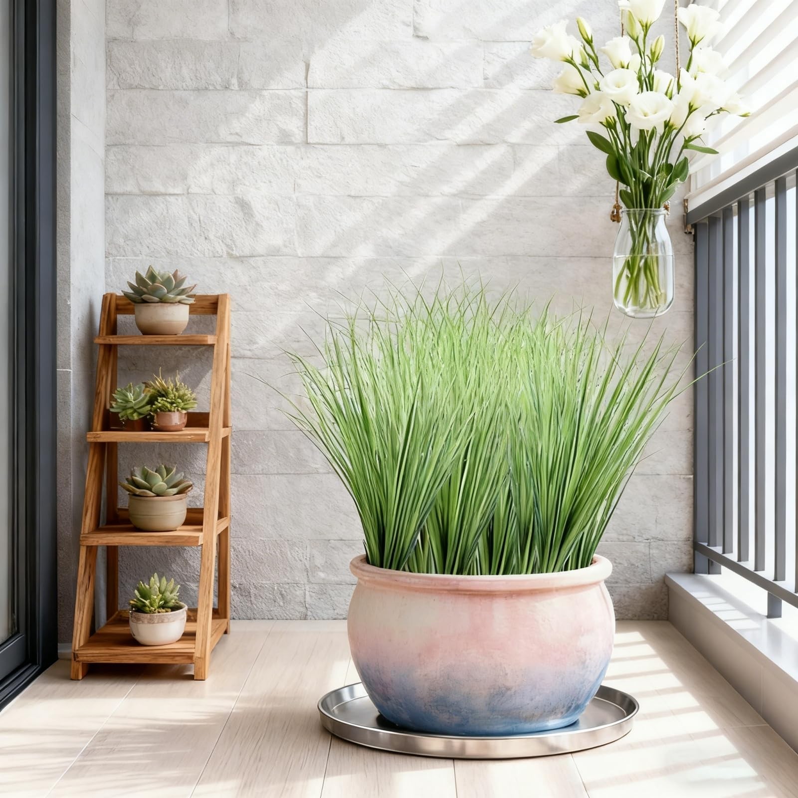 20pcs Artificial Grass Plants, 20.5 inch Faux PVC Onion Grass Wheat Stems for…