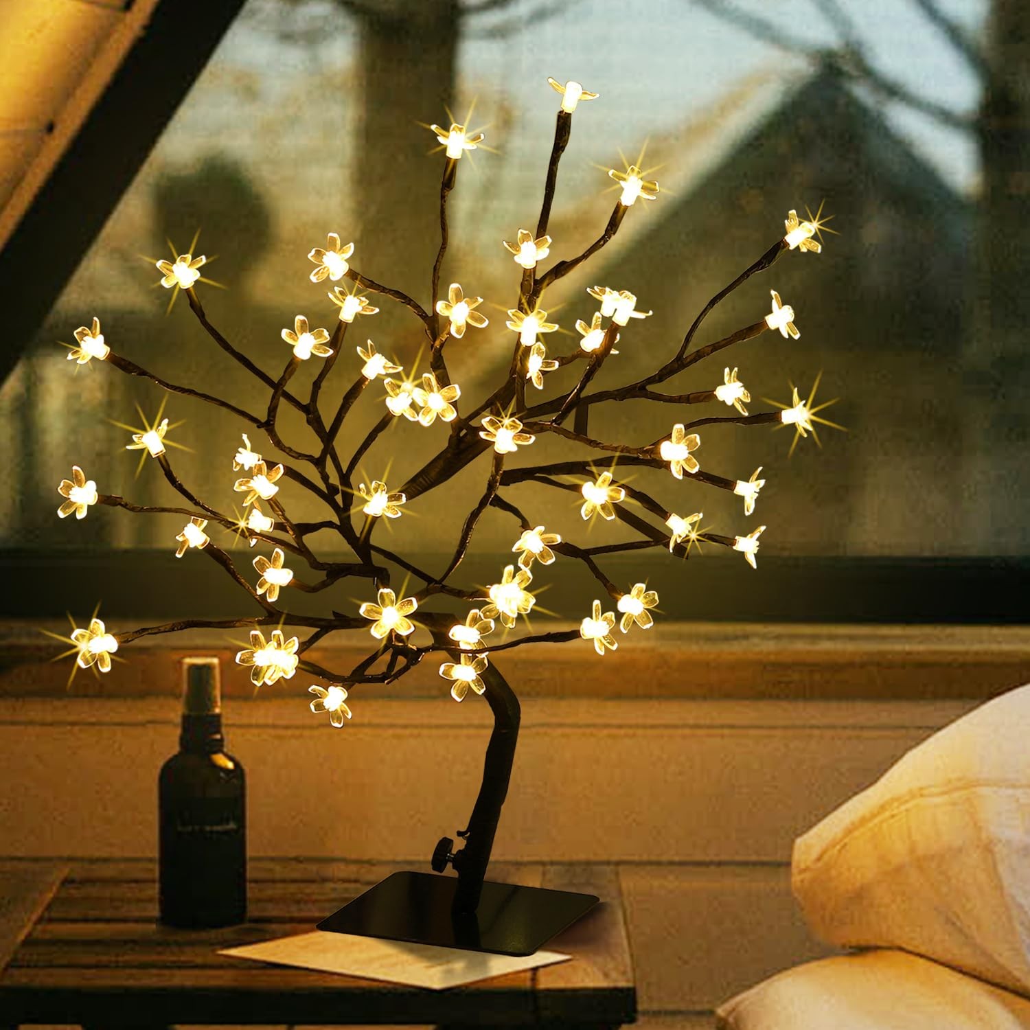 JoyHue Cherry Blossom Tree Lights,Artificial Bonsai Tree with 48 Warm White L…