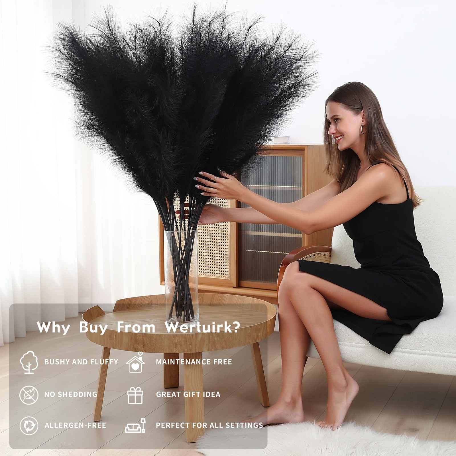 8 Pcs 45 inch Tall Faux Pampas Grass Decor, Large Artificial Black Pompous Gr…