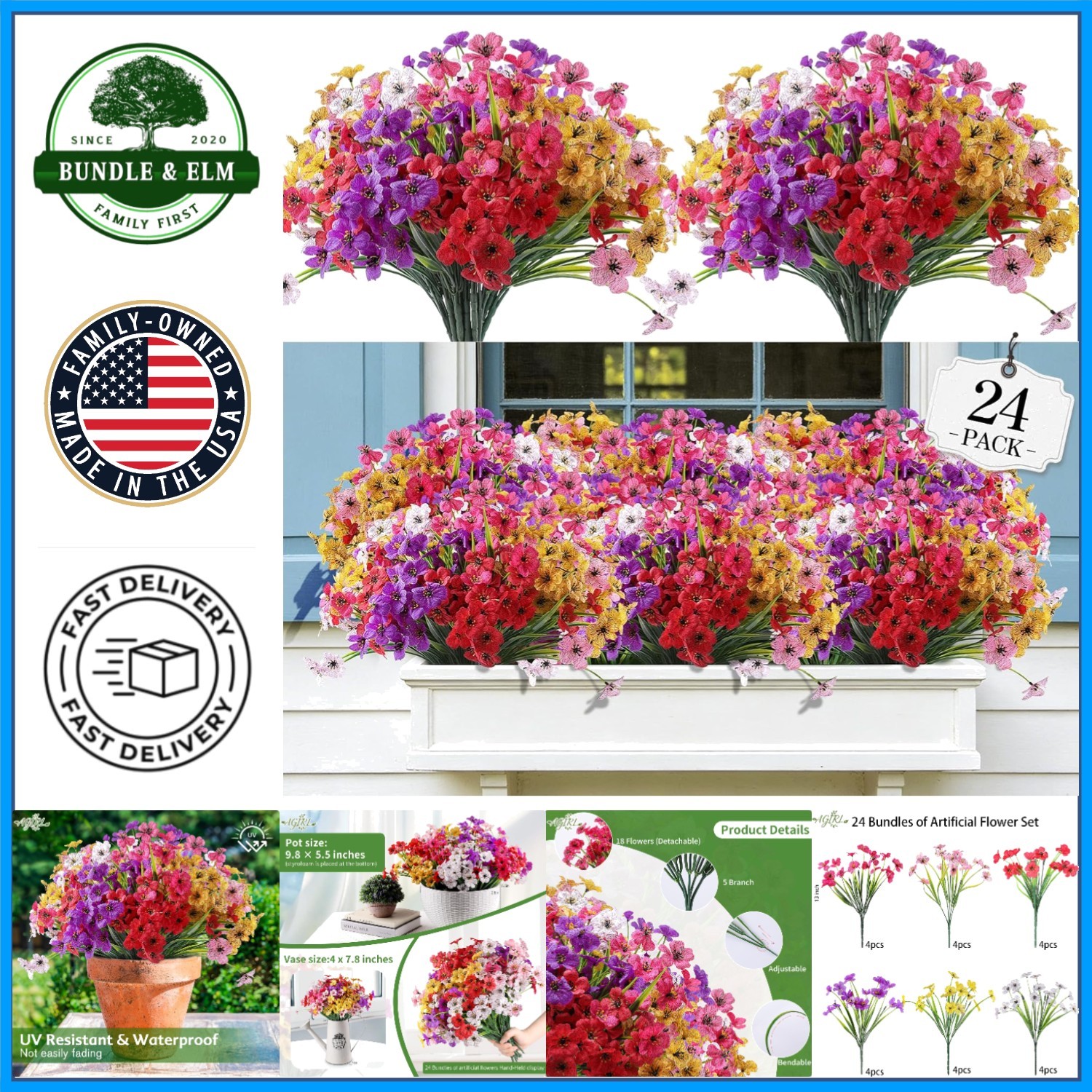 Mixed Color Artificial Flowers for Events and Home – 24 Bundles – Fade Resistant