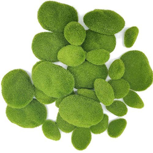 30 PCS 3 Size Artificial Moss Rocks Decorative, Green Moss Balls,Moss Stones,