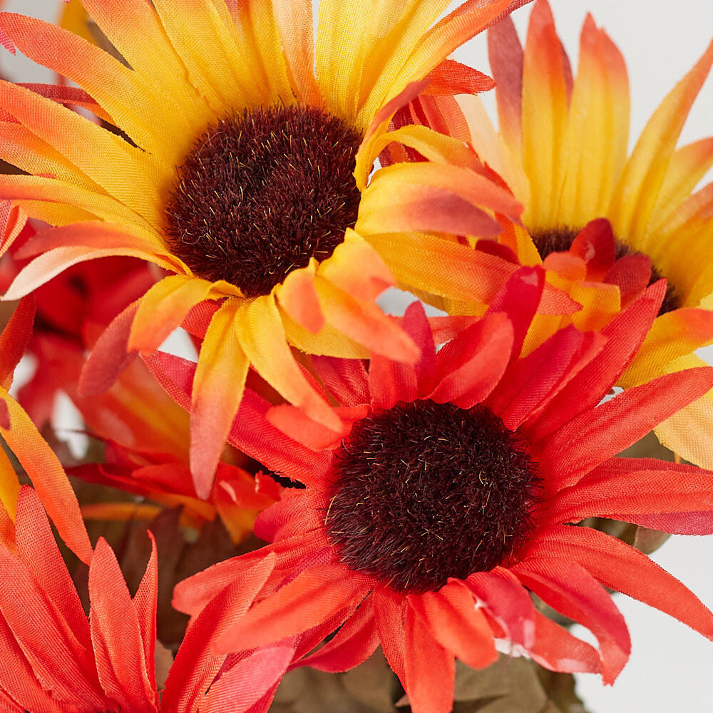 Set of 2 Factory Direct Craft Artificial Burning Red and Orange Daisy Bunches