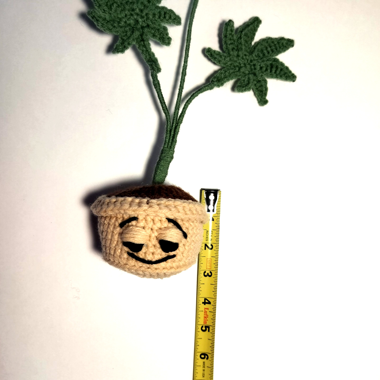 HANDMADE CROCHET Cannabis Potted Plant Free Standing With Face Marijuana Plant