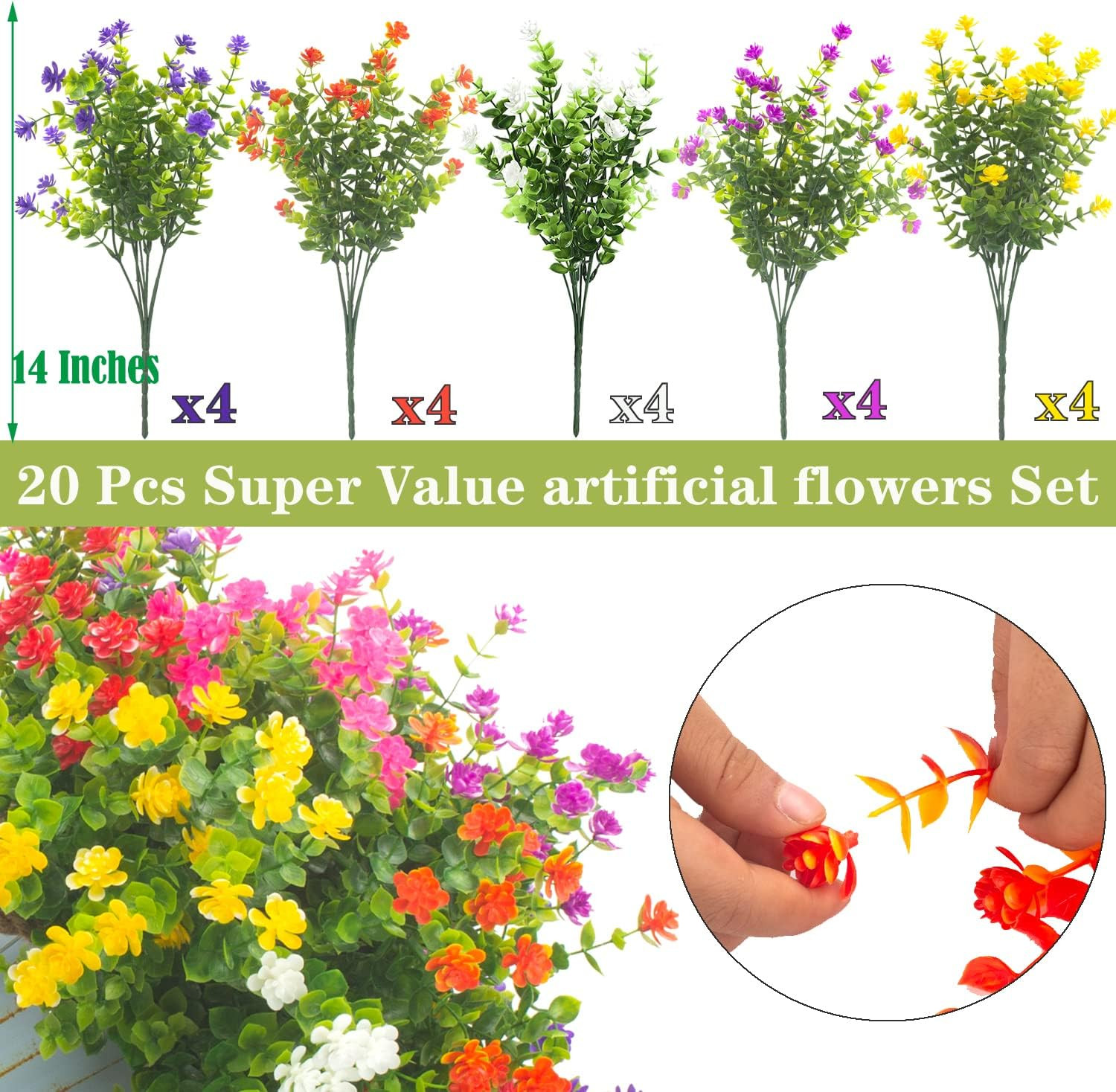20ramos flores artificiales exterior resistentes uv plantas plasticas decoracion