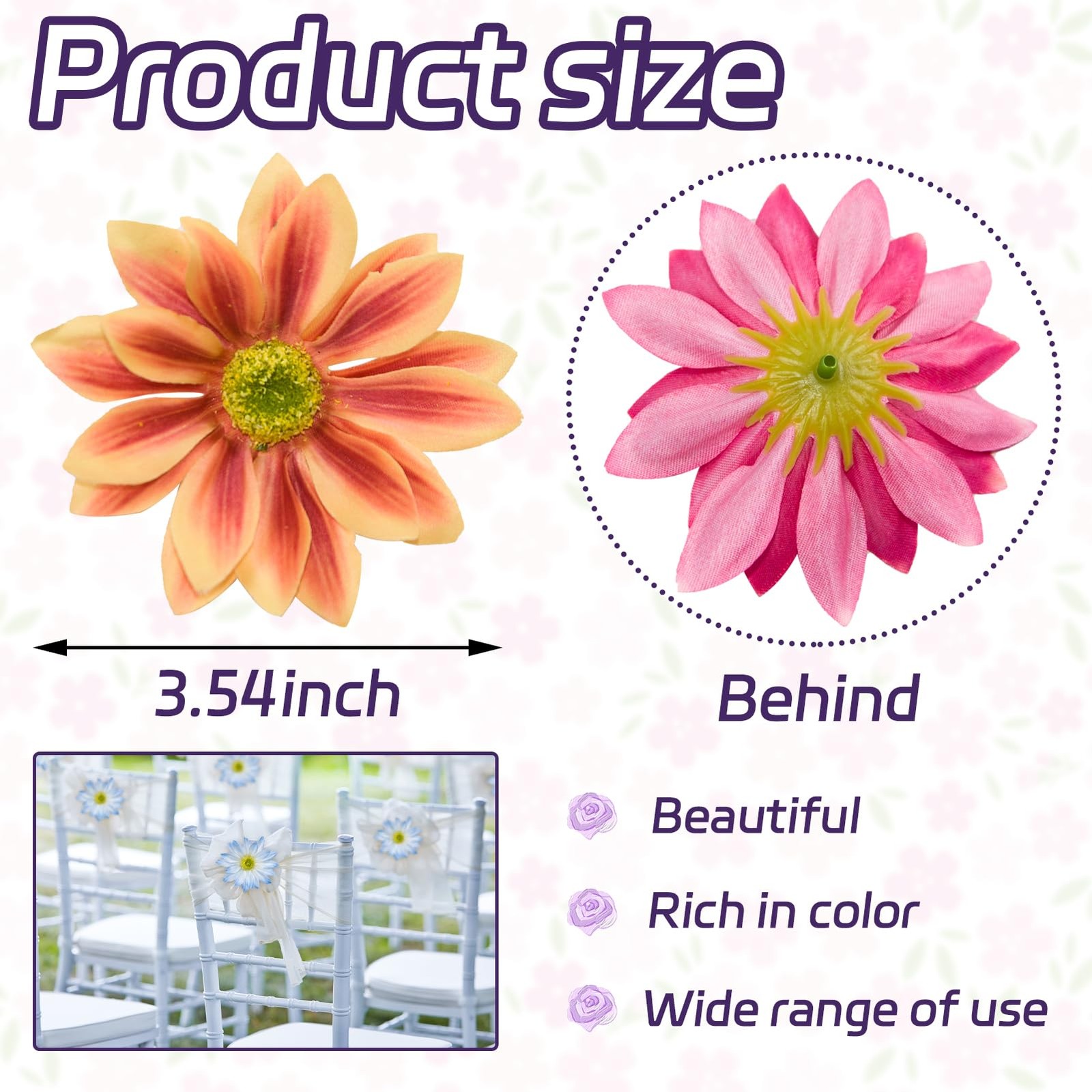 Orange Fabric Daisy Flower Heads Artificial Crafts Bulk 12 PCS 3.5 Inch