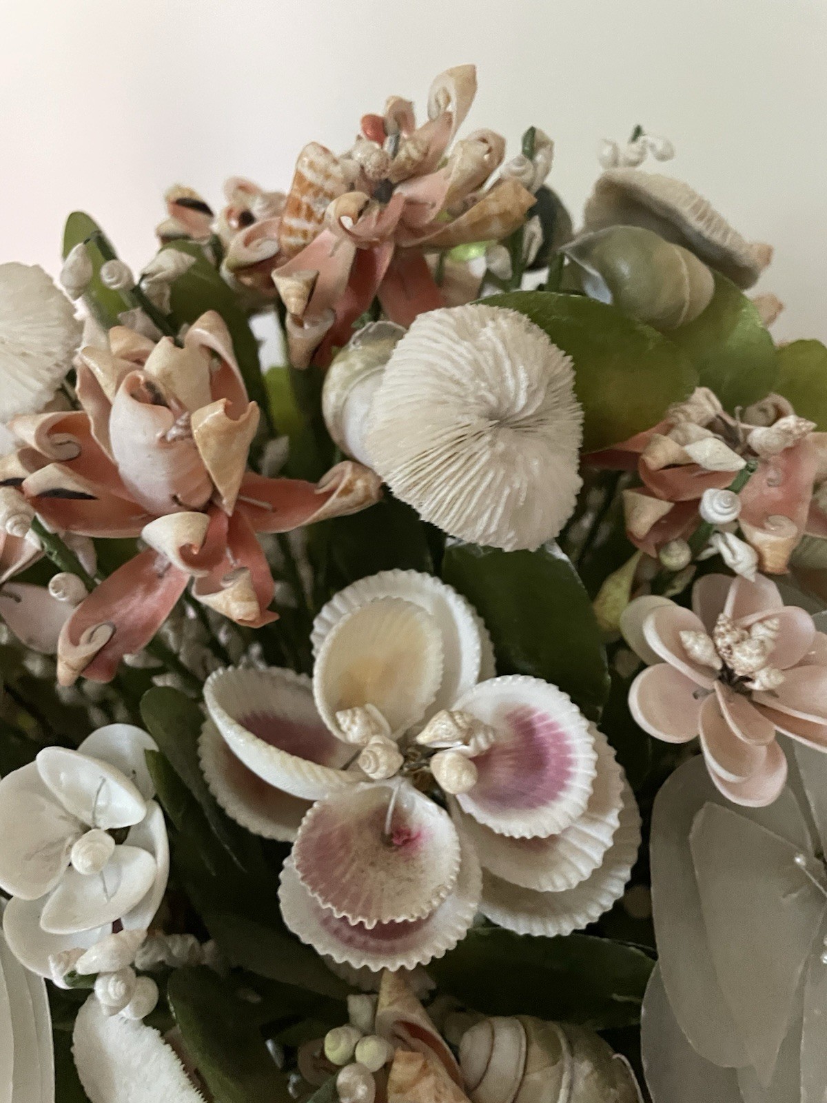 17″ Vintage Floral Centerpiece Seashells Flower Bouquet Arrangement capiz coral