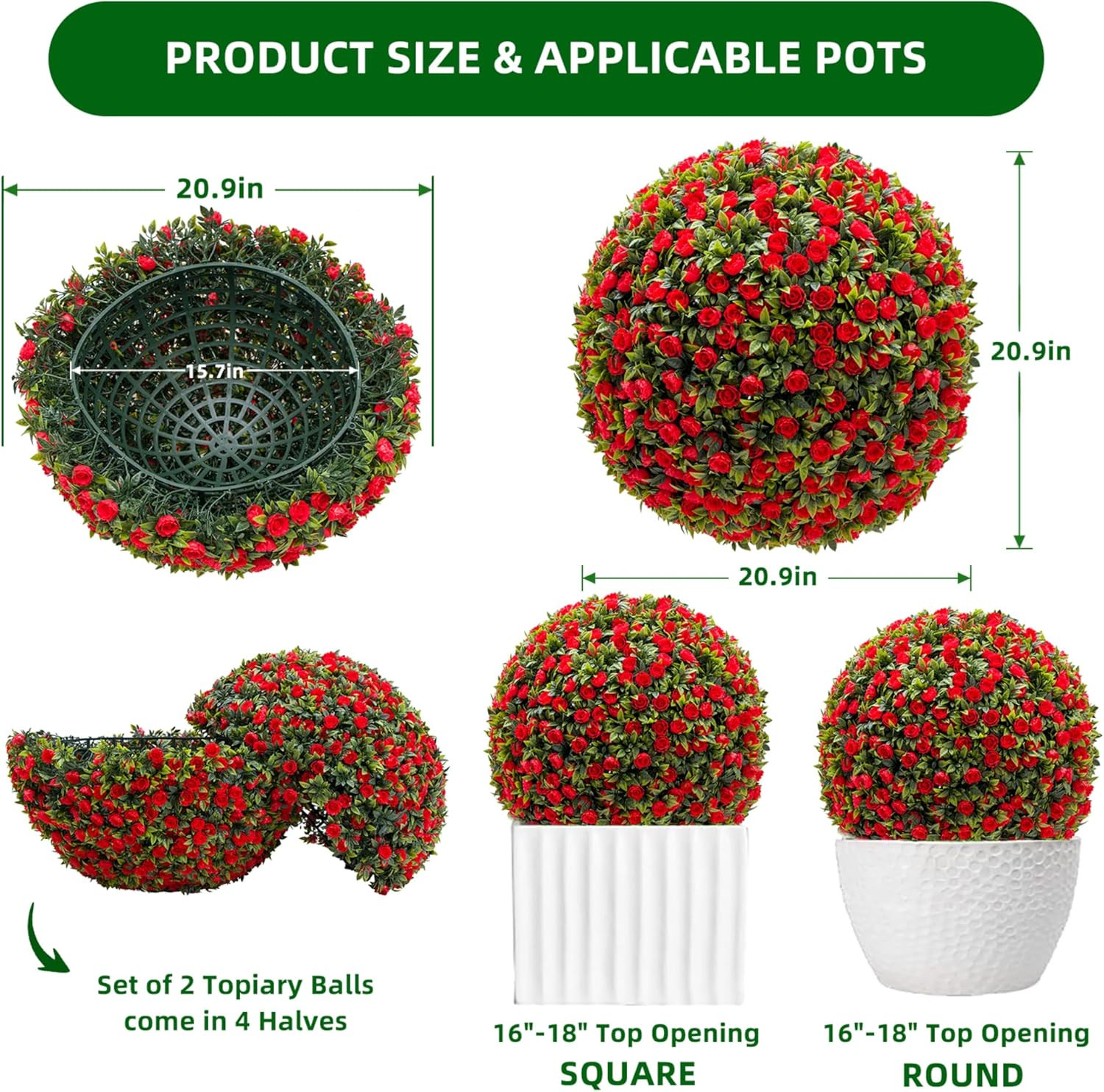 Red Topiary Balls 2-Pack, 22″ Outdoor Decor for Valentine’s Day & Weddings
