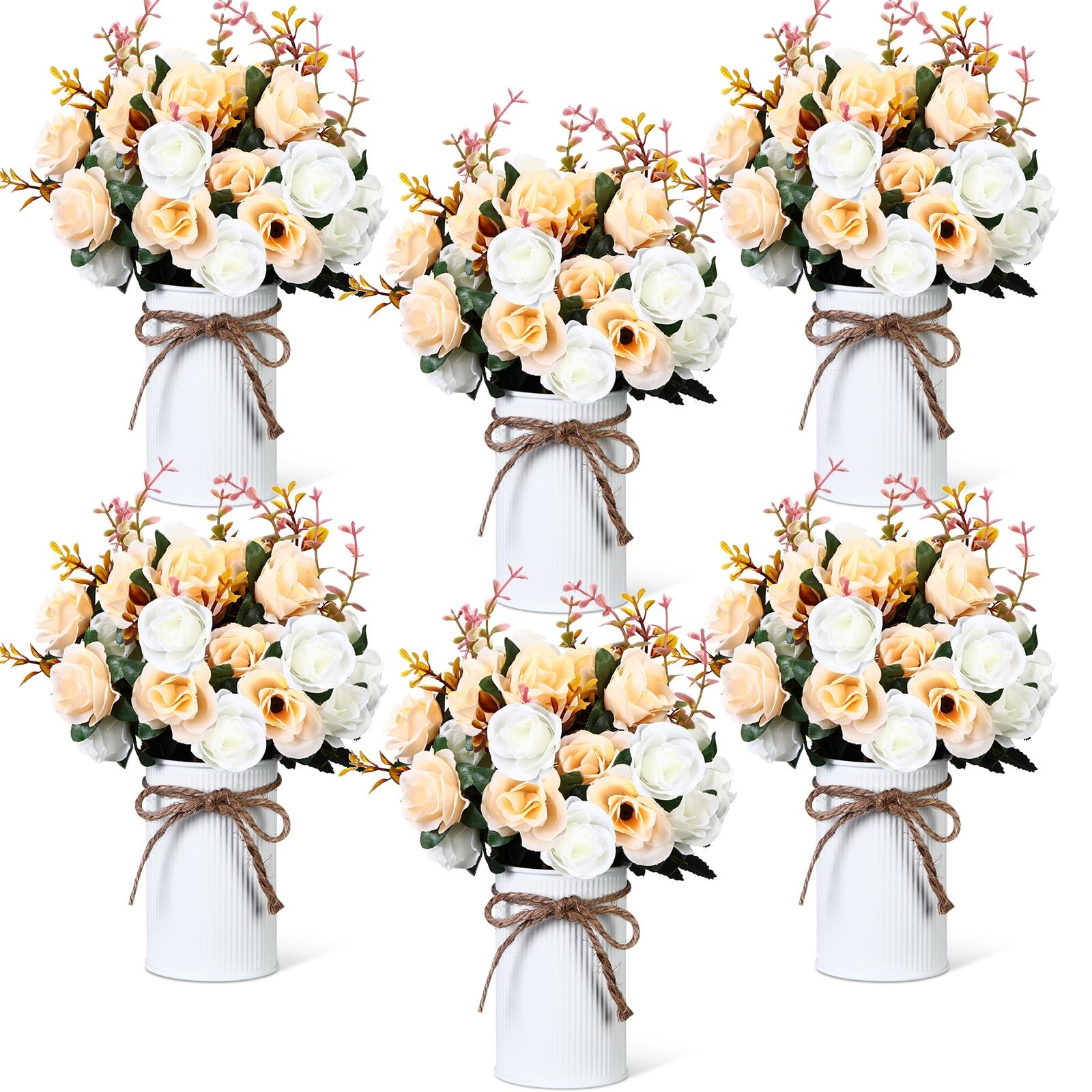 6 Sets Wedding Centerpiece for Table Artificial Rose with Vase Fake Bouquets …