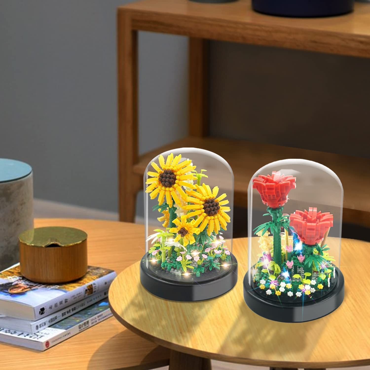 2 Flowers Bouquet Sunflowers – Rose Building Kit, Creative Bonsai Tree Succul…
