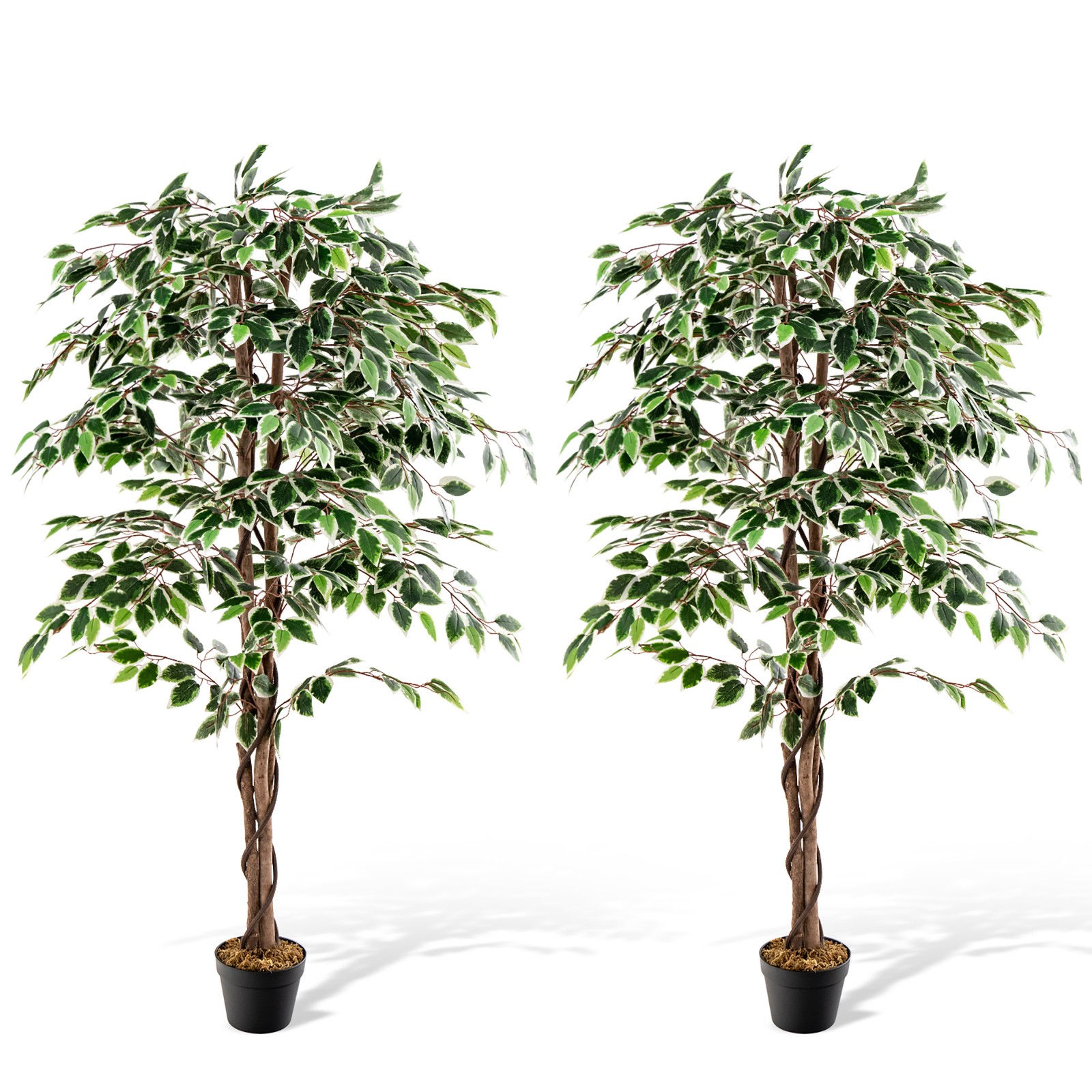 Artificial Ficus Tree Tall Faux Indoor Plant w/ 1008 Leaves Natural Wood Trunk