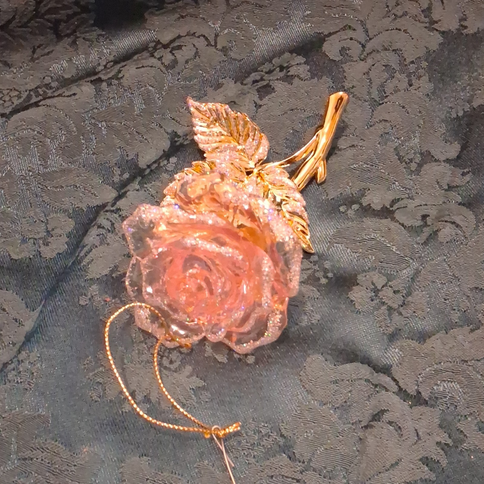 Pink Gold Metal Glass Artificial Rose Flower Stem Decorative Ornament
