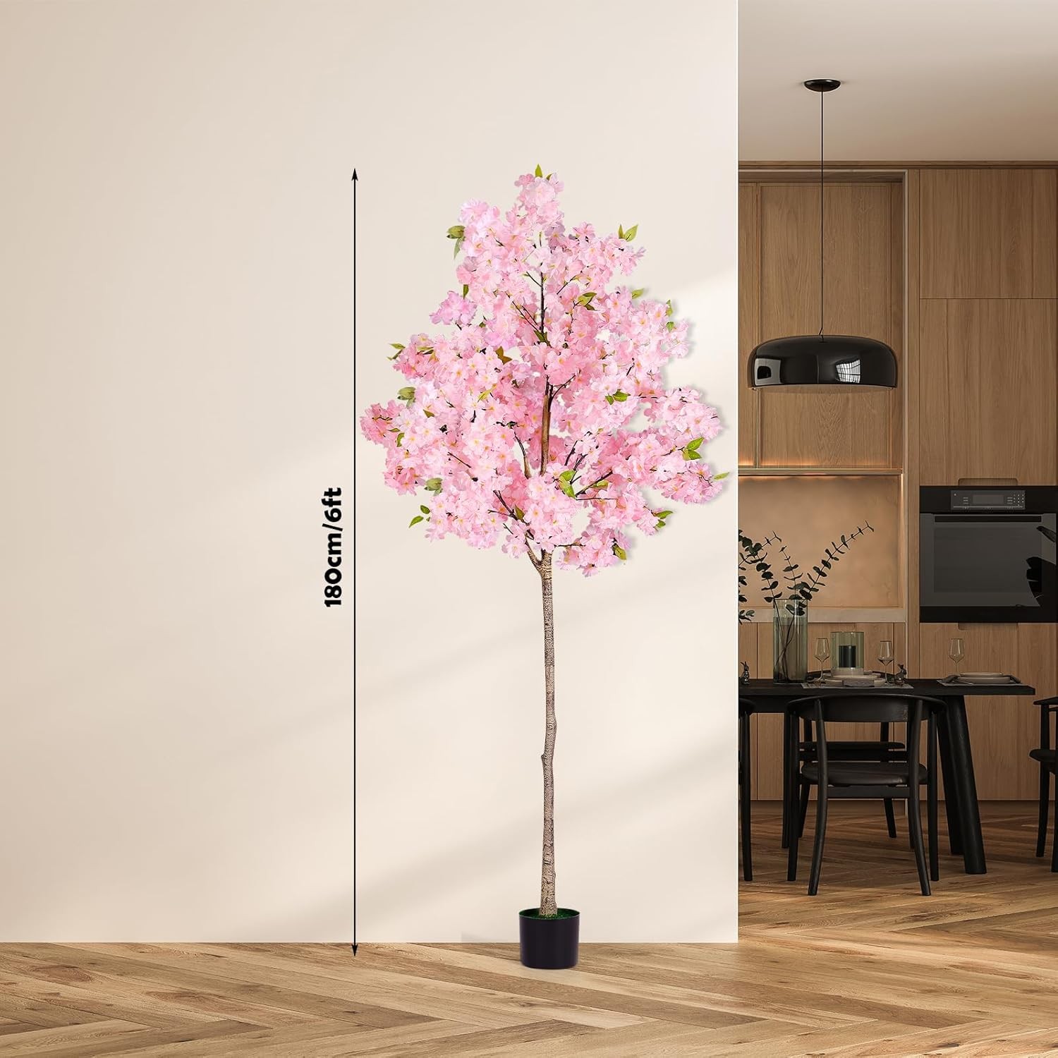 6FT Pink/White Cherry Blossom Artificial Tree, Fake Tree w/Plastic Nursery Pot