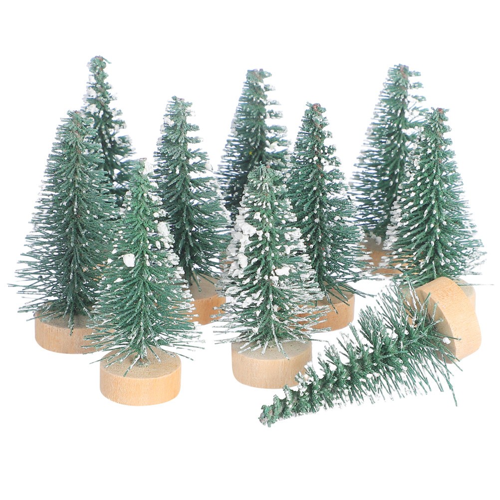 10 Pcs Mini Christmas Tree Ornaments 5 Cm Snow Covered Pine for Xmas Party Decor