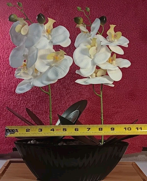 Artificial Orchid White Flower in Black Pot 16″ in tall