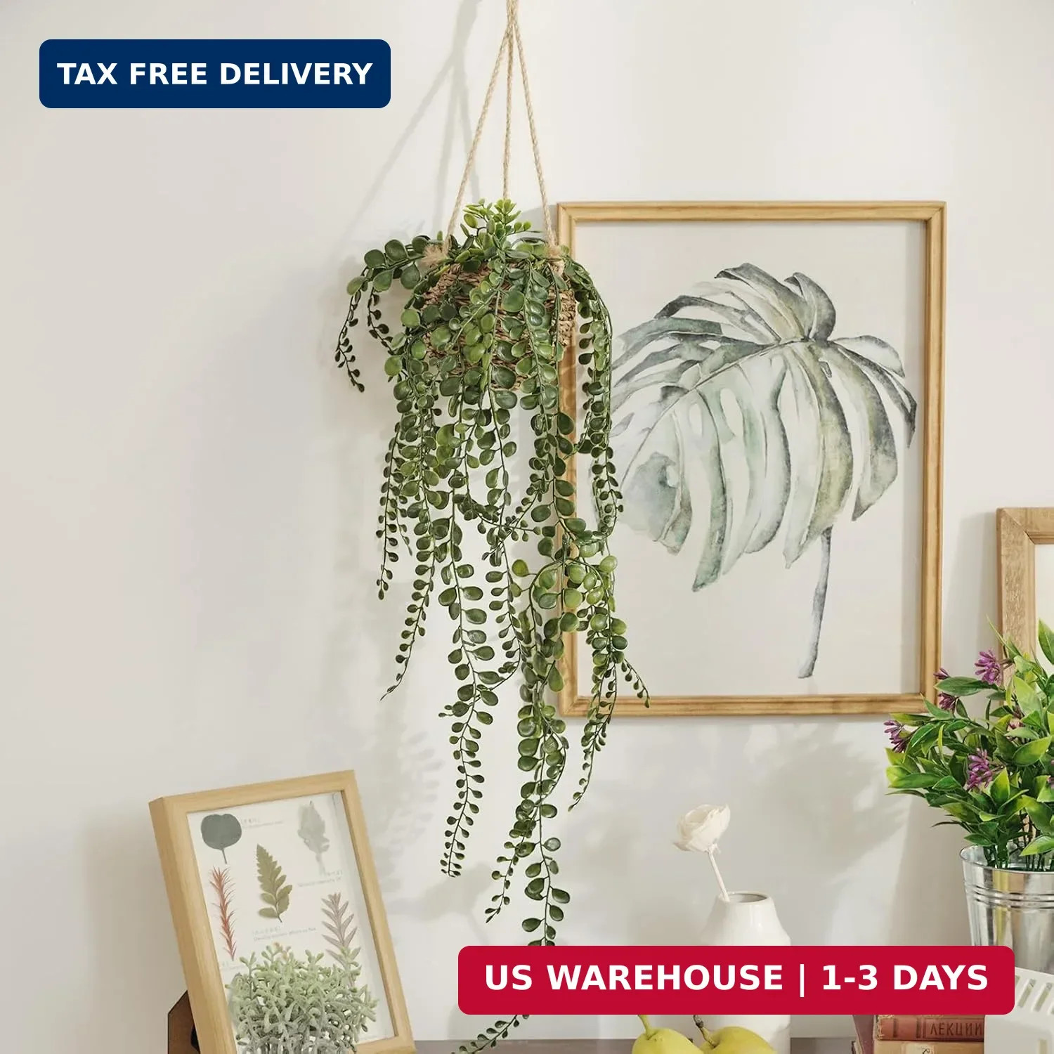 3 Pack Mini Artificial Hanging Greenary Fake Hanging Plants in Basket for Wall L