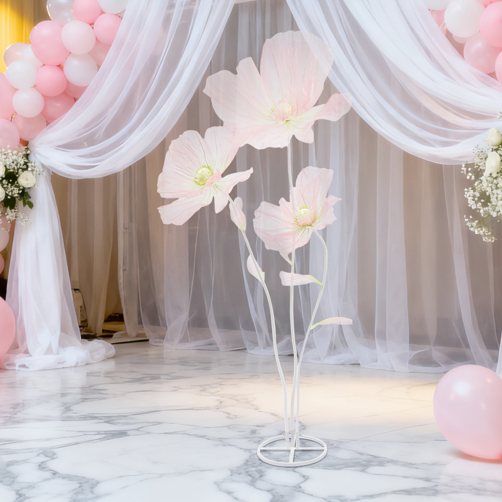 6.2FT Giant Artificial Flower Decor W/stand 3-head Fake Flower For Wedding Party