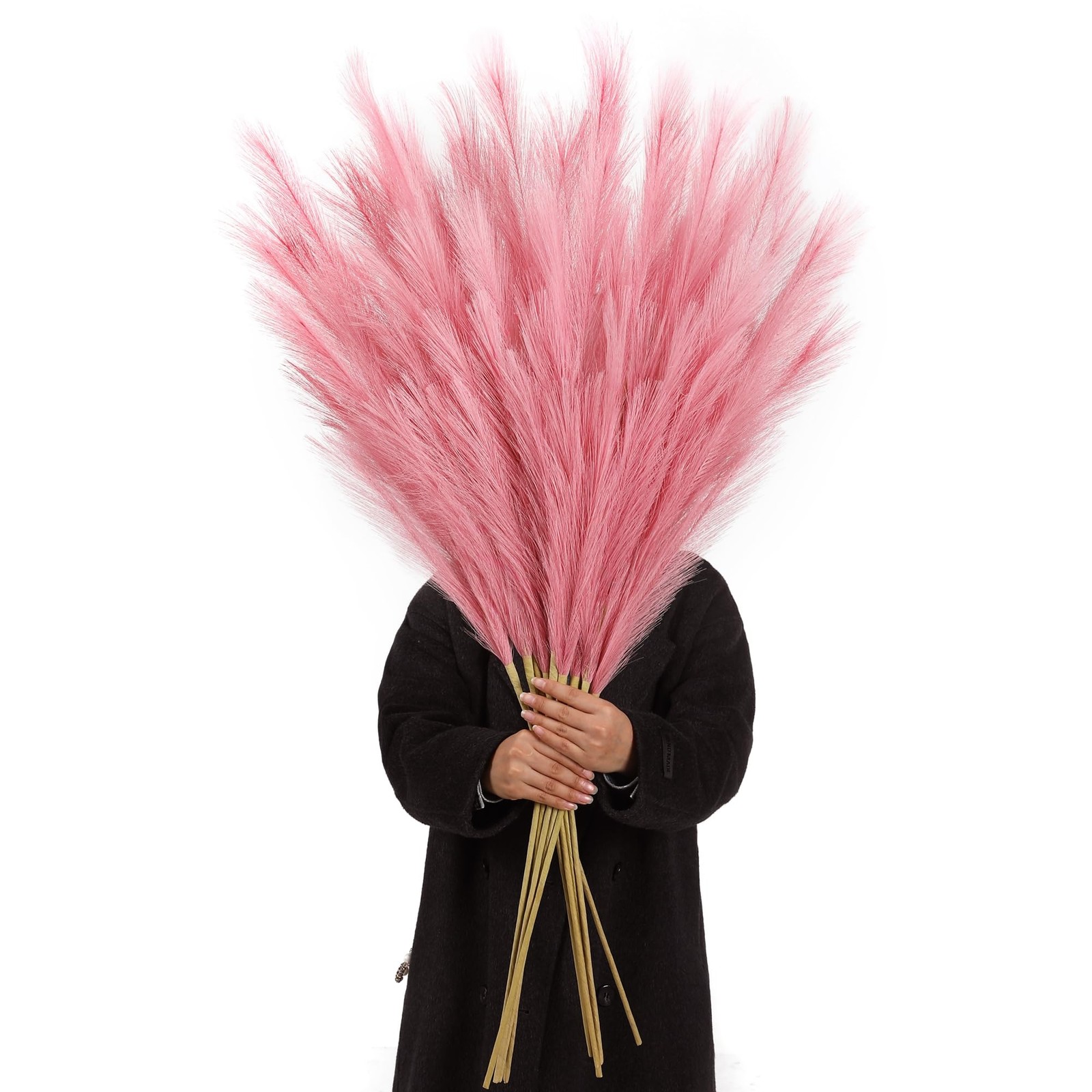 Dark Pink Pampas Grass, 8 Pcs 45 Inch Tall Large Faux Pompous Grass, Long Art…