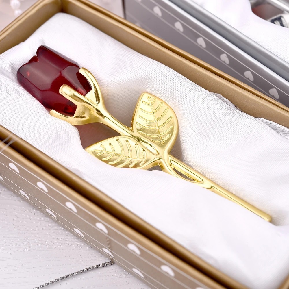 Eternal Red Rose Glass Flower, Gold Stem w/ Box -Anniversary, Valentine’s Gift