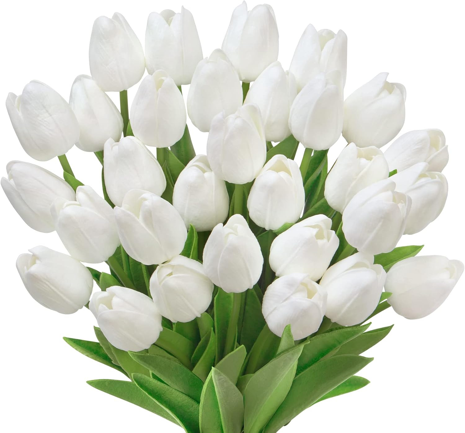 Fake Tulips Artificial Flowers 30pcs Real Touch PU White Stems Faux Wedding