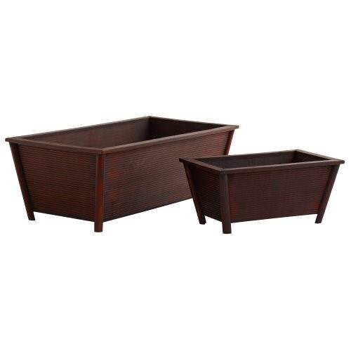 Nearly Natural 0547-S2 Wooden Rectangle Planters (Set of 2) Brown