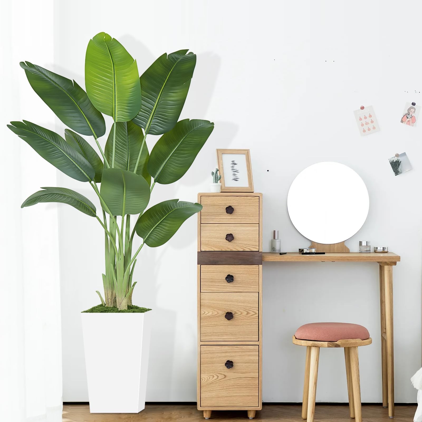 Lifelike Bird of Paradise Artificial Plant 6ft Faux Banana Leaf Tree with Whi…