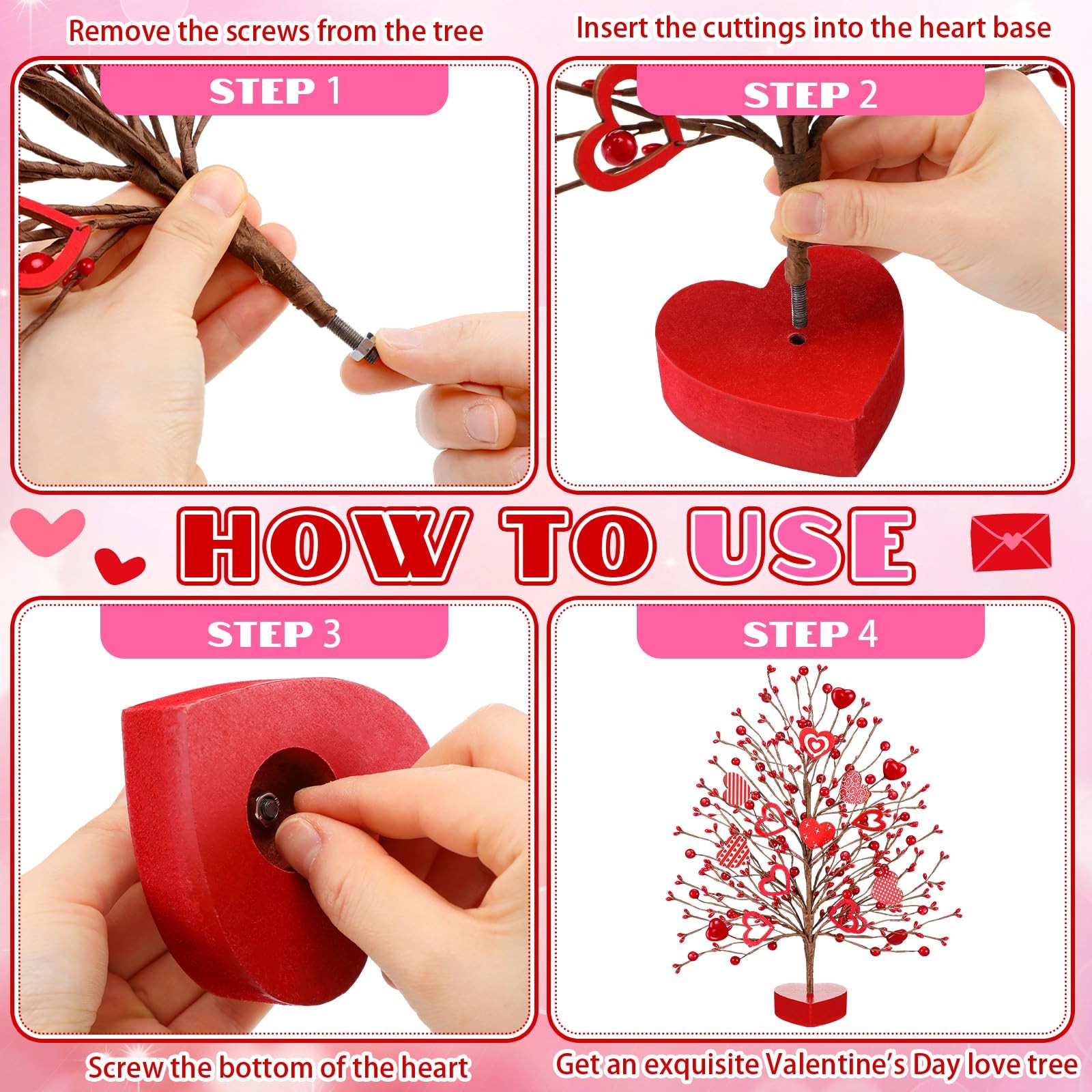 2 PCS 15 Inch Valentines Day Tree Heart Ornaments Tabletop Artificial Center