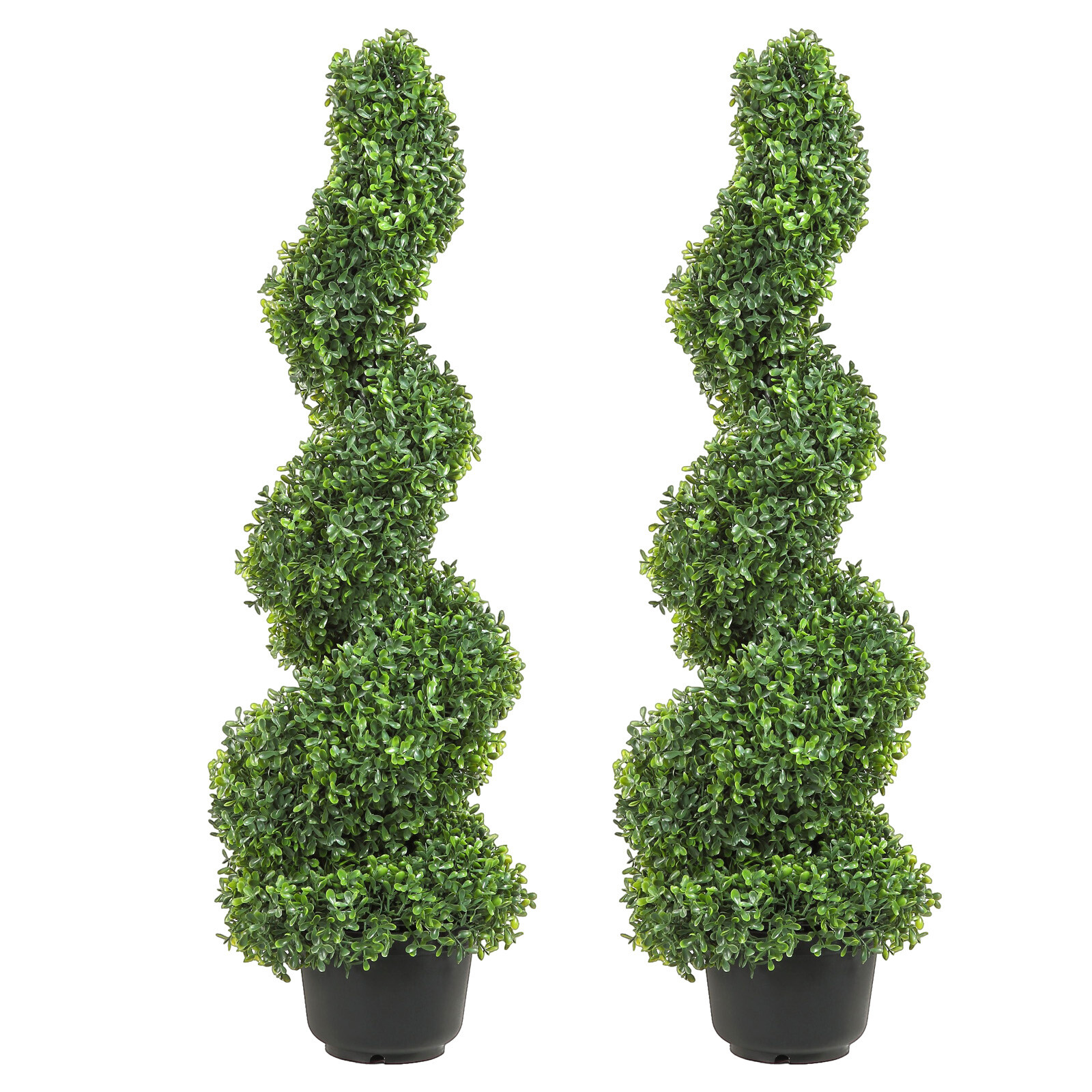 VEVOR 3′ Artificial Boxwood 2 Pack Spiral Topiary Tree UV Home Decor In/Outdoor