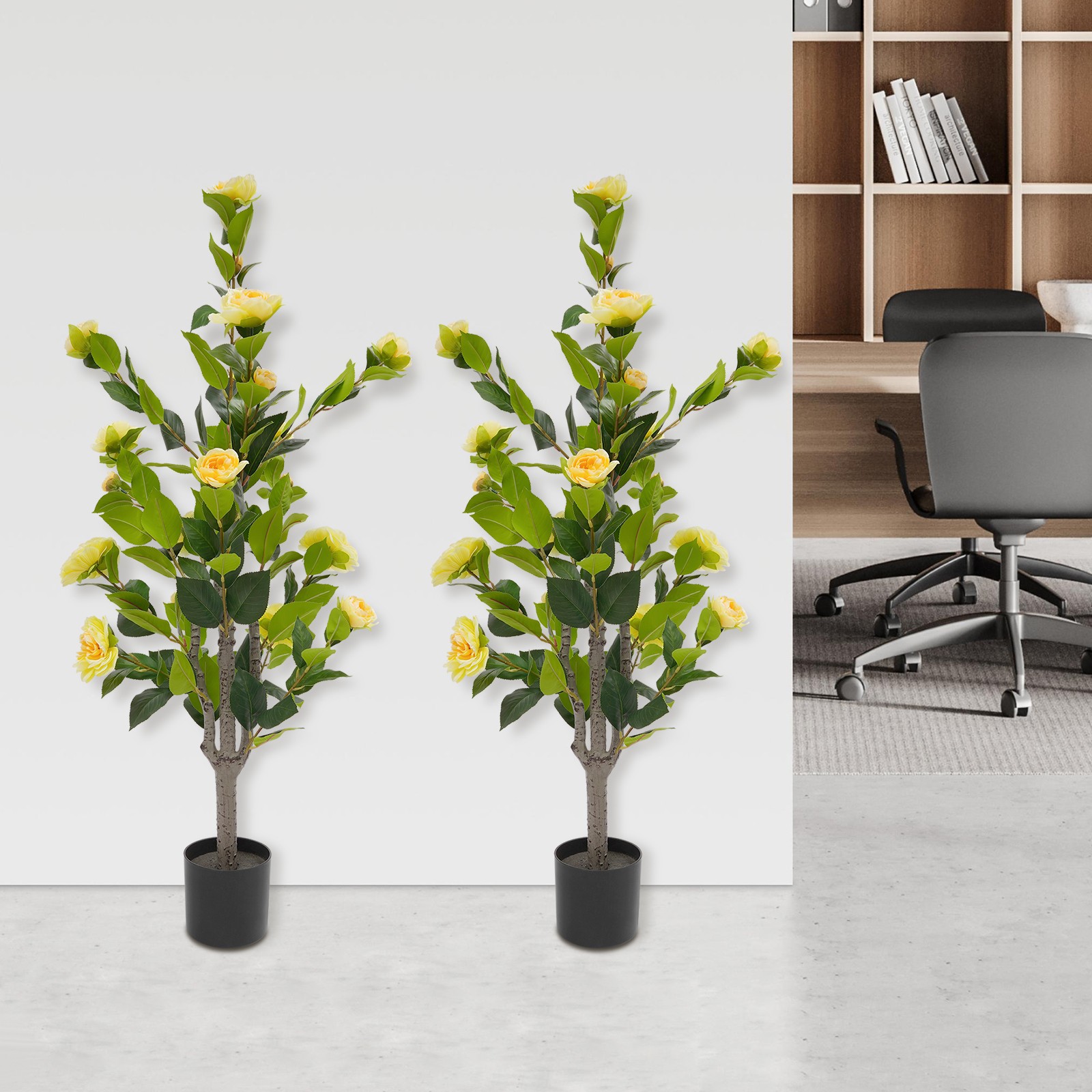 2 Pack Artificial Tea Rose Tree for Modern Home, Simulated Tea Rose Tree
