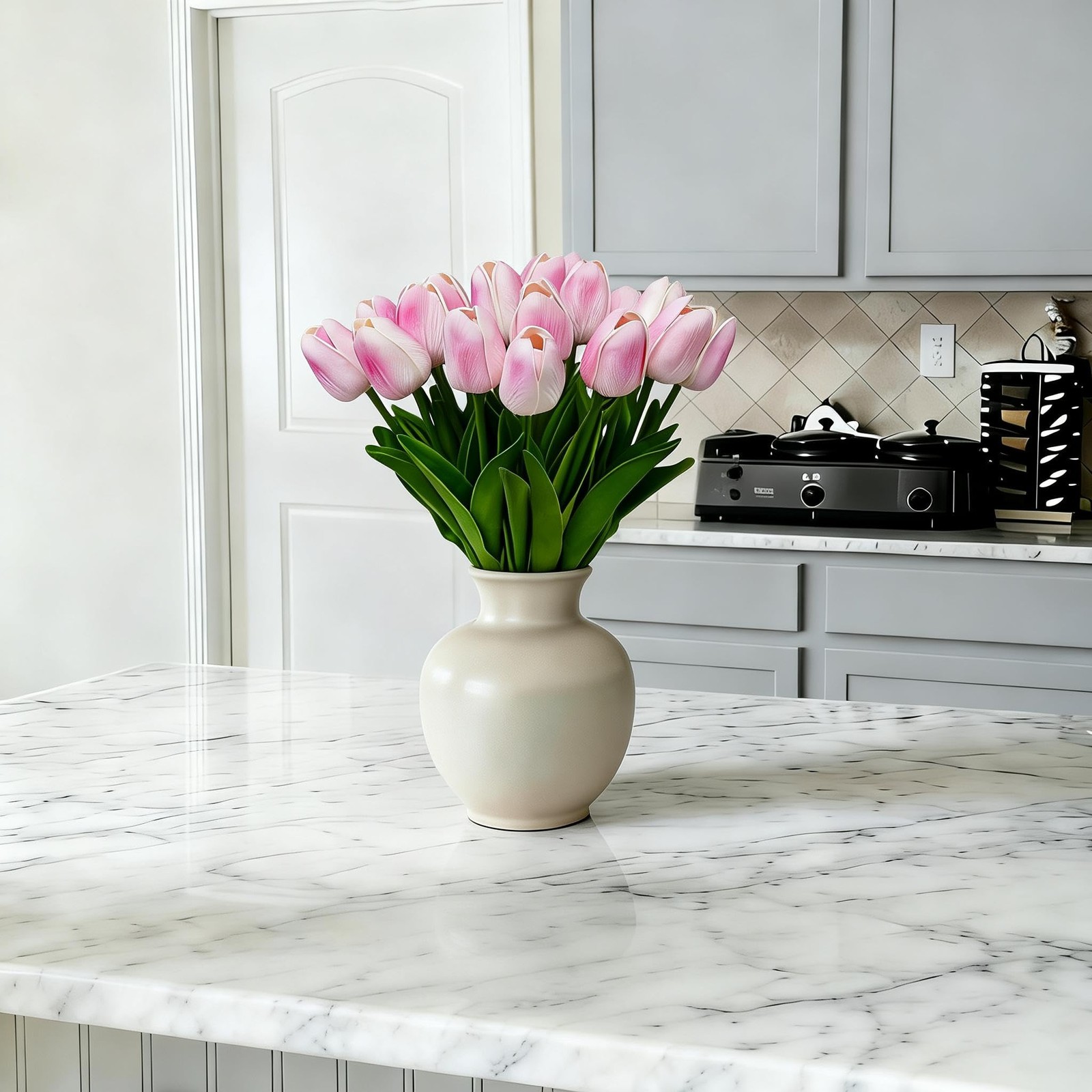 20 PCS Pink Tulips Artificial Flowers 13 Inch PU Fake Floral Home Decor