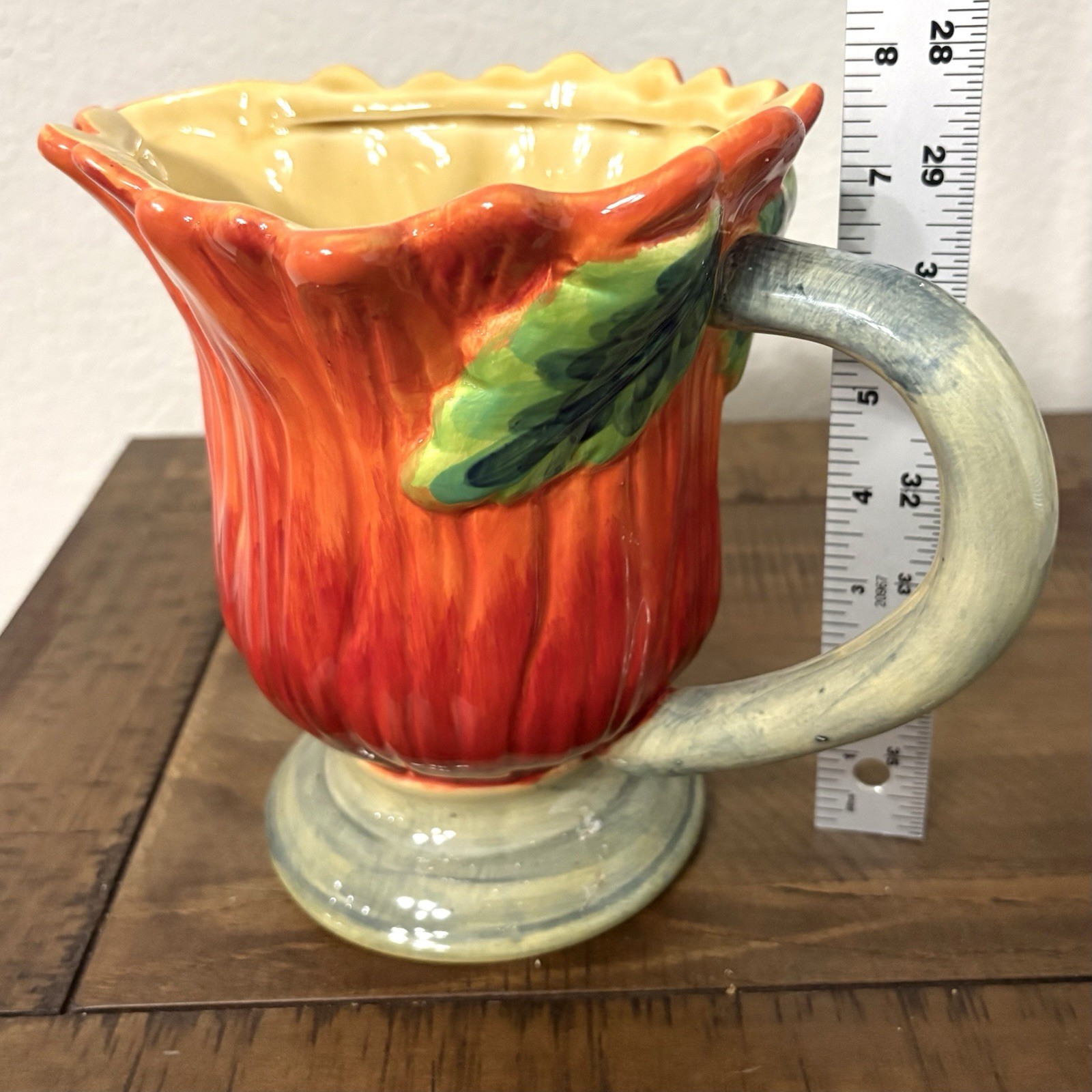 Flower Vegetable Majorca Orange Green Leaf Centerpiece Pitcher Vase Decor
