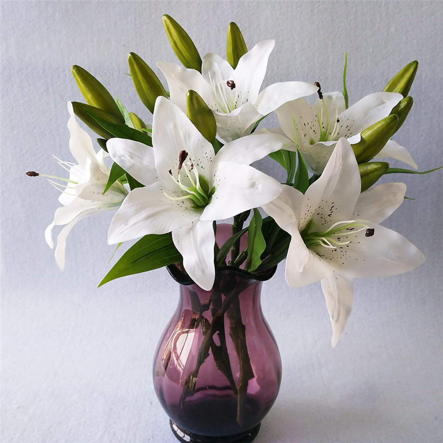 Artificial Tiger Lily Faux Flowers 8 Pcs White Real Touch Easter Decor