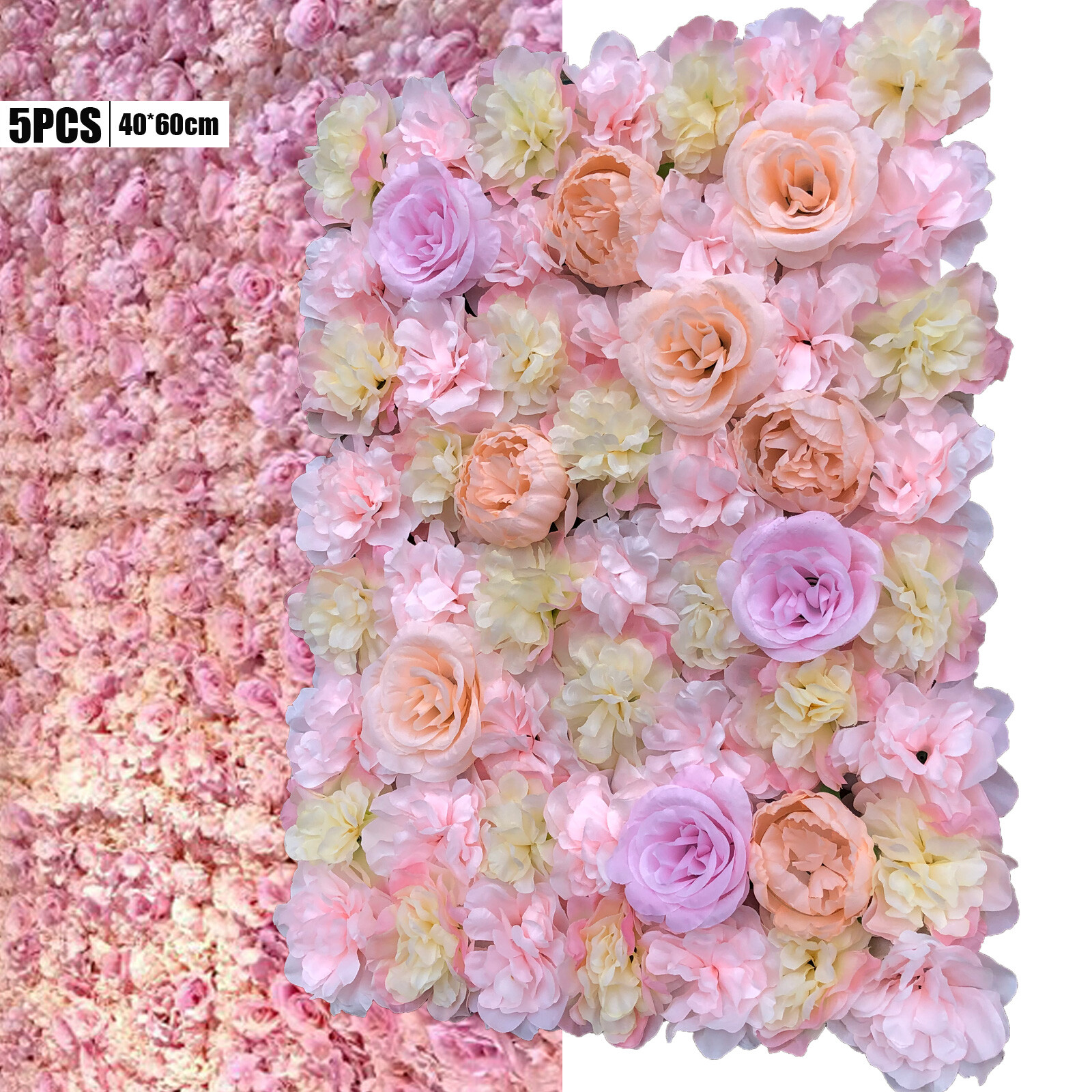 5X Artificial Flower Wall Panels Flower Floral Wall Mat Backdrop Wedding Decor