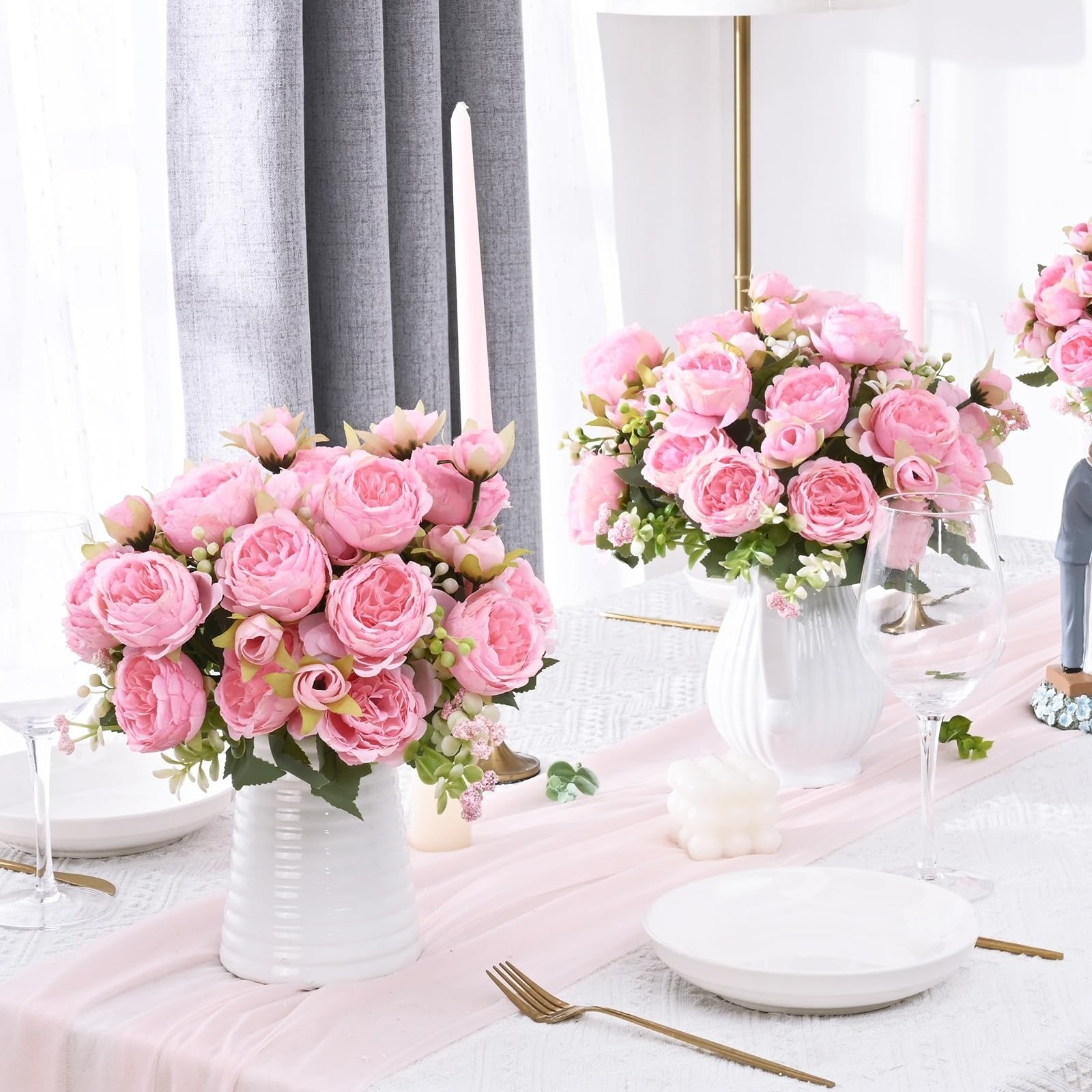 2 Packs Light Pink Artificial Peonies | Faux Silk Flower Bouquets