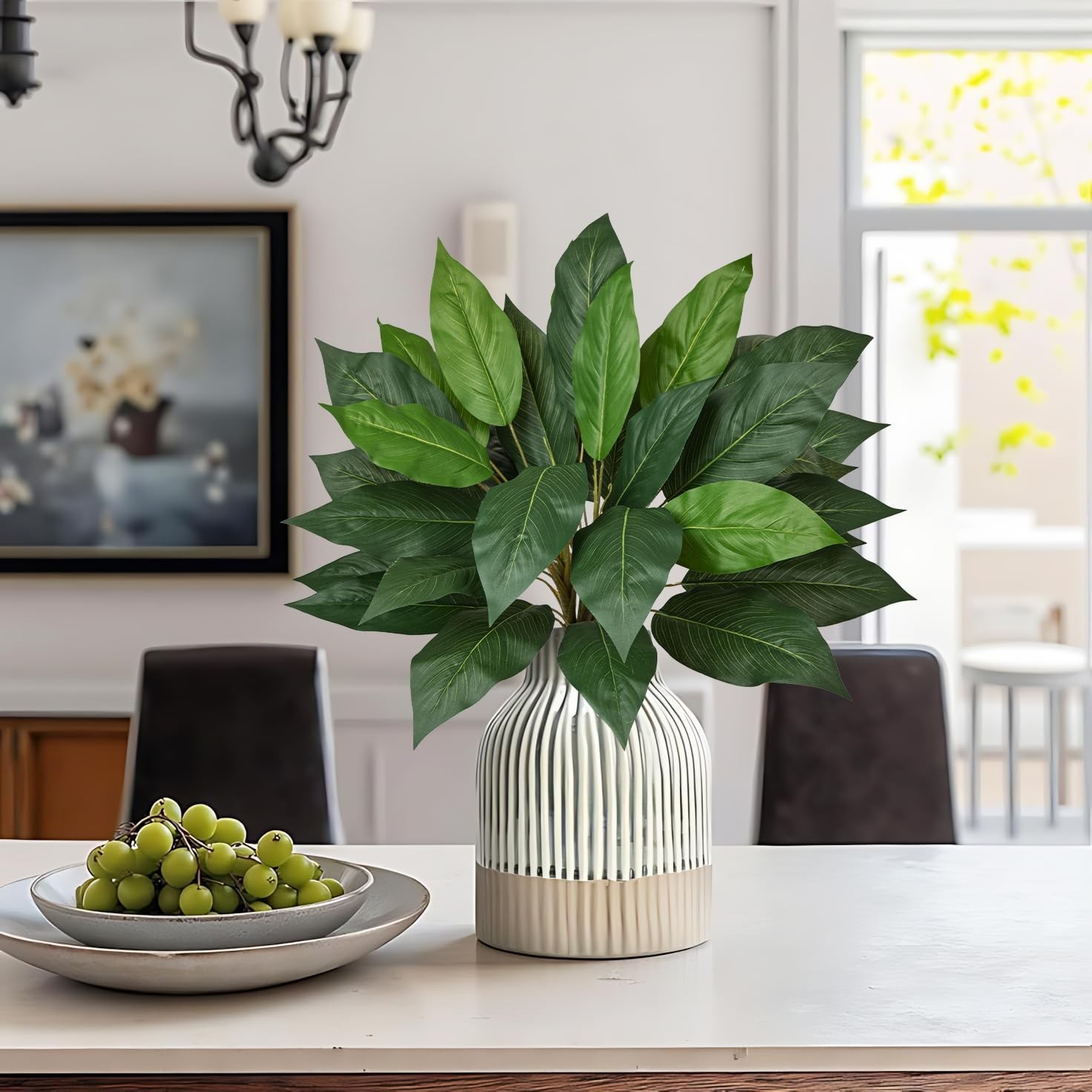 Artificial Plant Stems Zebra Leaves – 3 Pcs Fake Zebra Plant Brunches 18.5″ F…