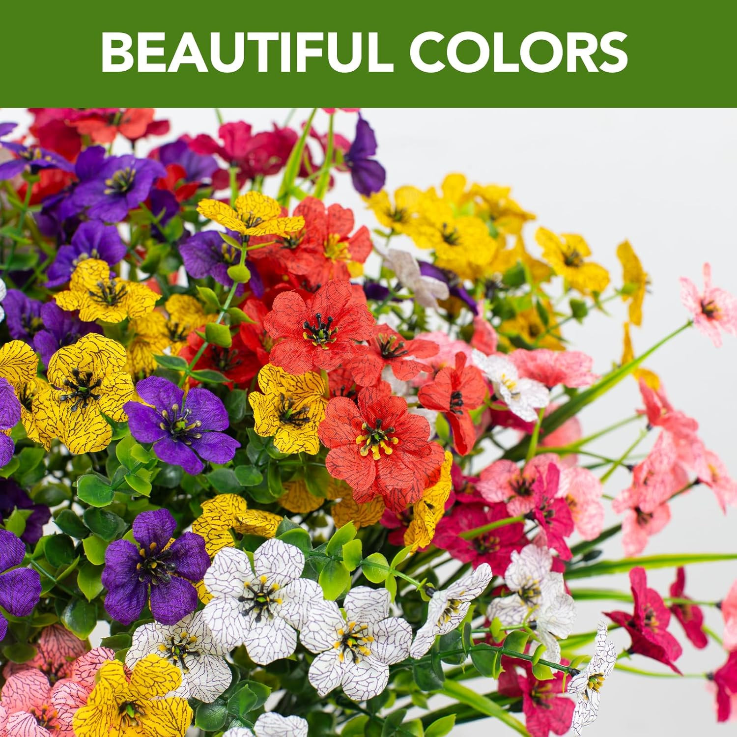 24 Bundles Outdoors Artificial Flowers UV Resistant Fake Silk Flowers Garden Por