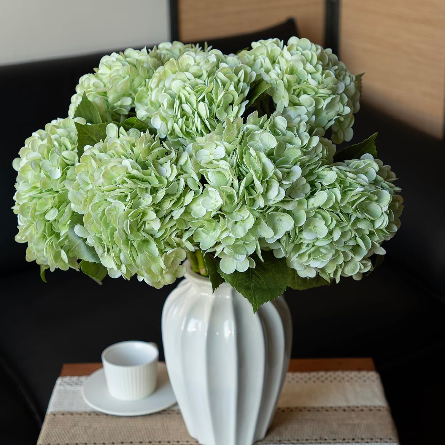 Real Touch Light Green Hydrangea Flowers Set | 22-inch for Weddings & Home Decor