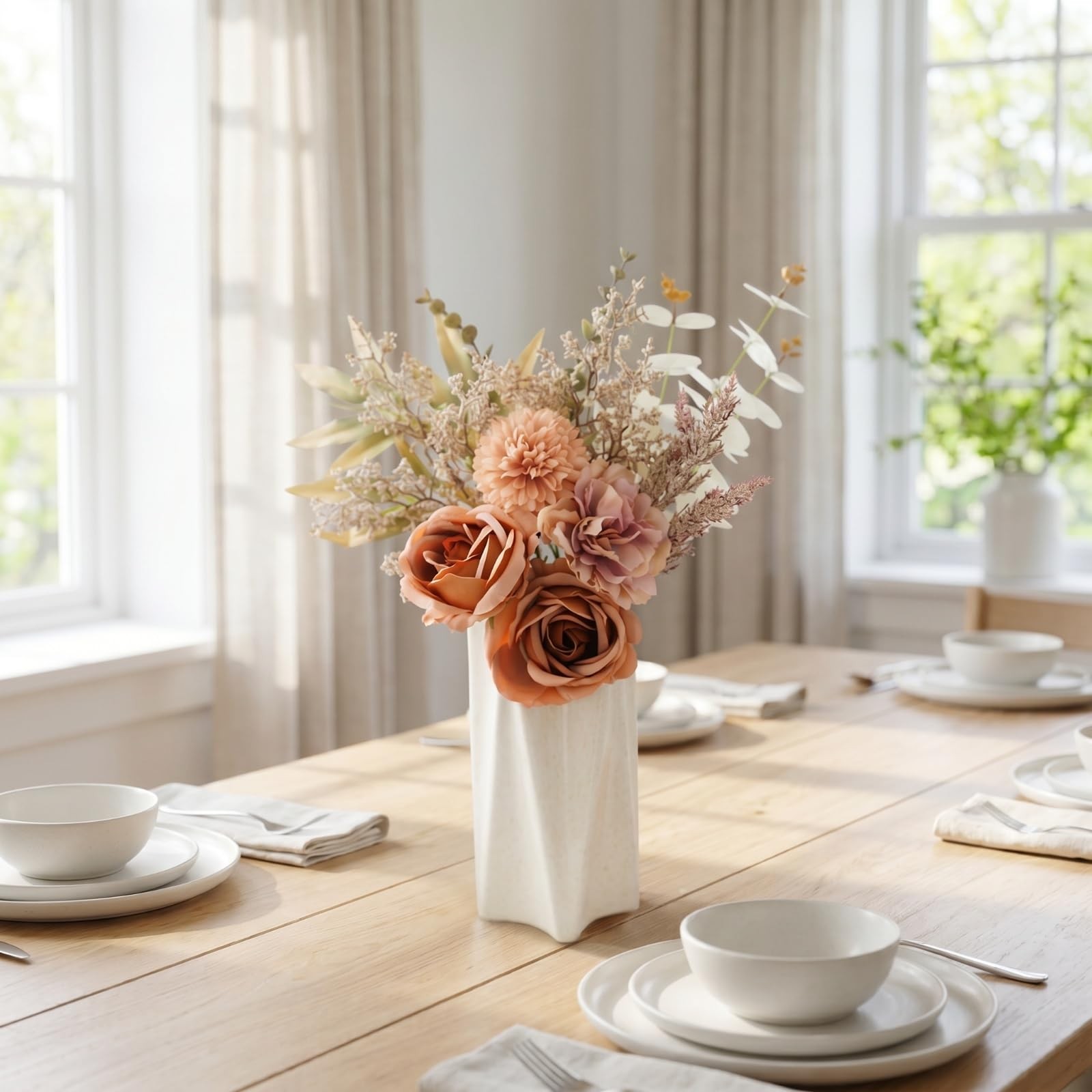 Orange Artificial Flowers Bouquet Faux Silk Floral Arrangement Centerpiece Decor