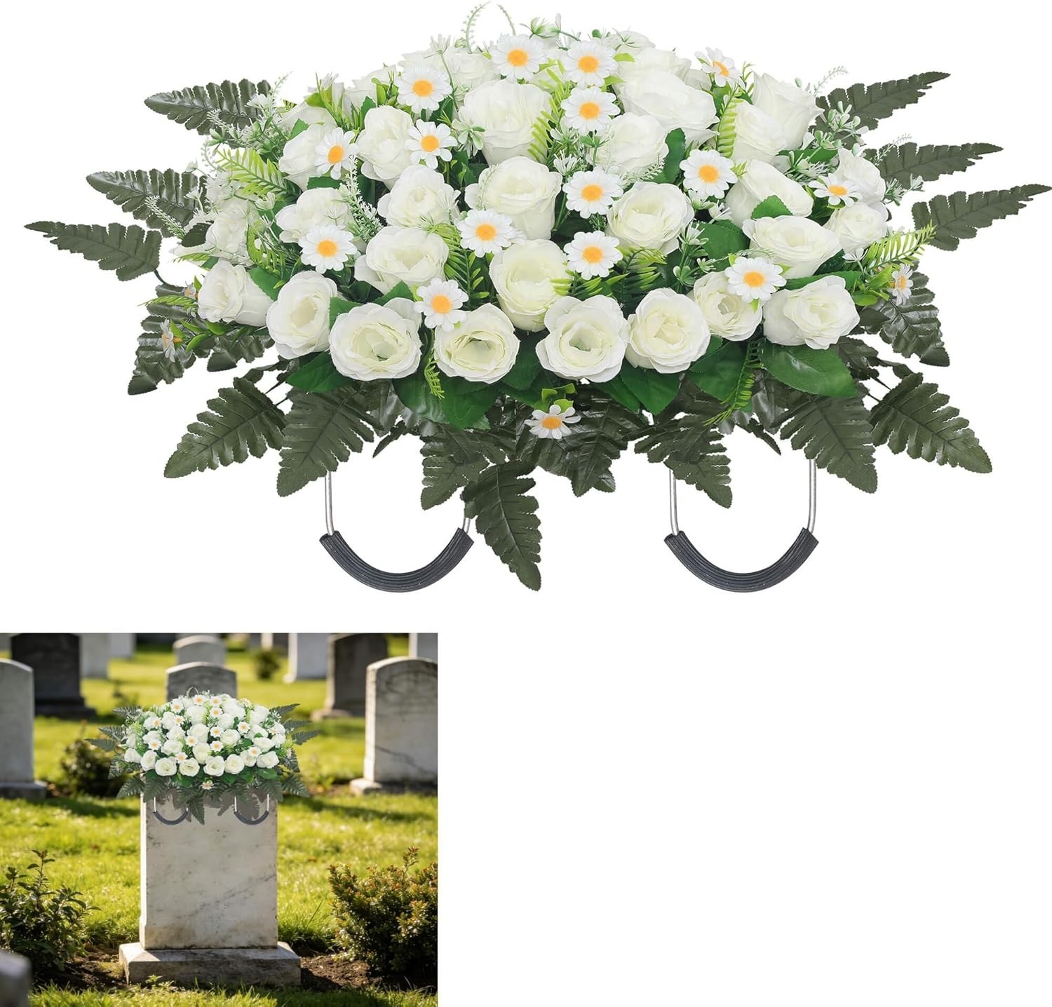 Headstone Flower Saddle,Large Artificial Cemetery Flowers for Grave Roses & C…