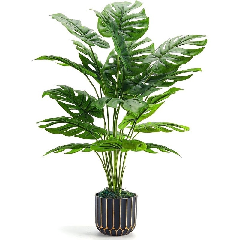 28 Inch Faux Monstera Plant W/ DIY Pot Black Gold Decoration Indoor Greenery New
