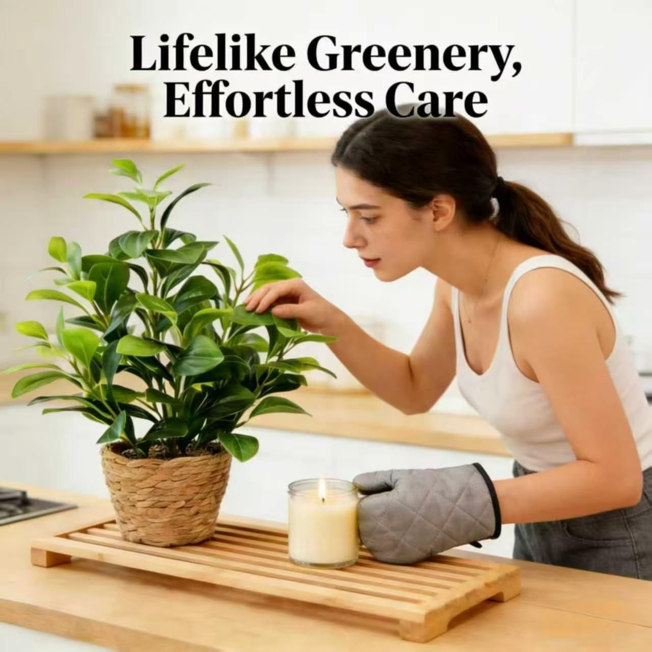 16 inch Artificial Peperomia Potted Plant in Woven Basket Planter Lifelike Tw…