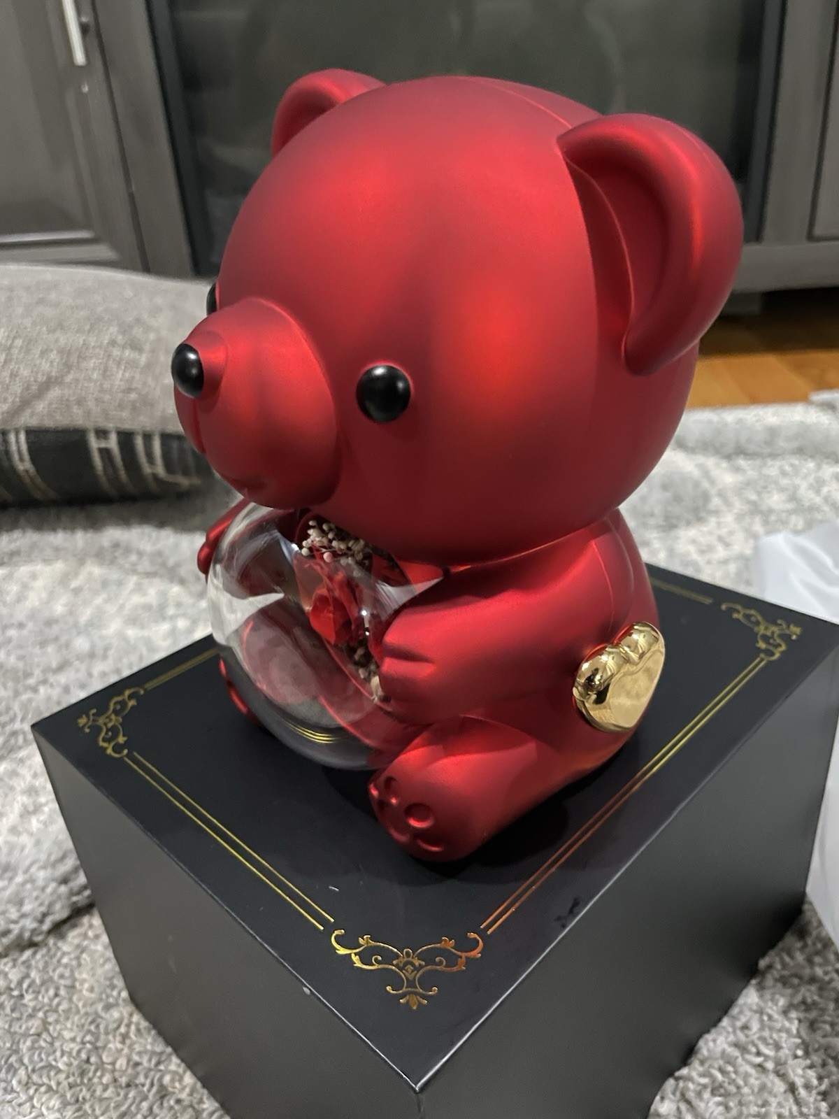 Womens Preserved Red Rose Cute Bear Box Eternal Flowers Gift Set – With Necklace