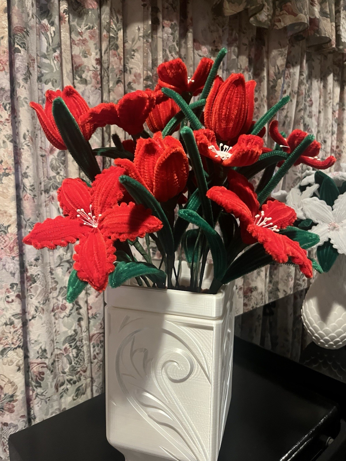 Handmade Red Pipe Cleaner Flower Arrangement in Elegant Vase – Unique Decor