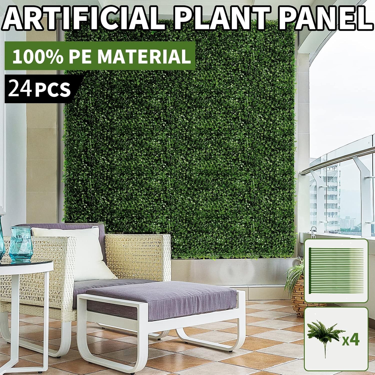 12/24p 20″x20″ Artificial Boxwood Wall Hedge Mat Decor Privacy Fence Panel Grass