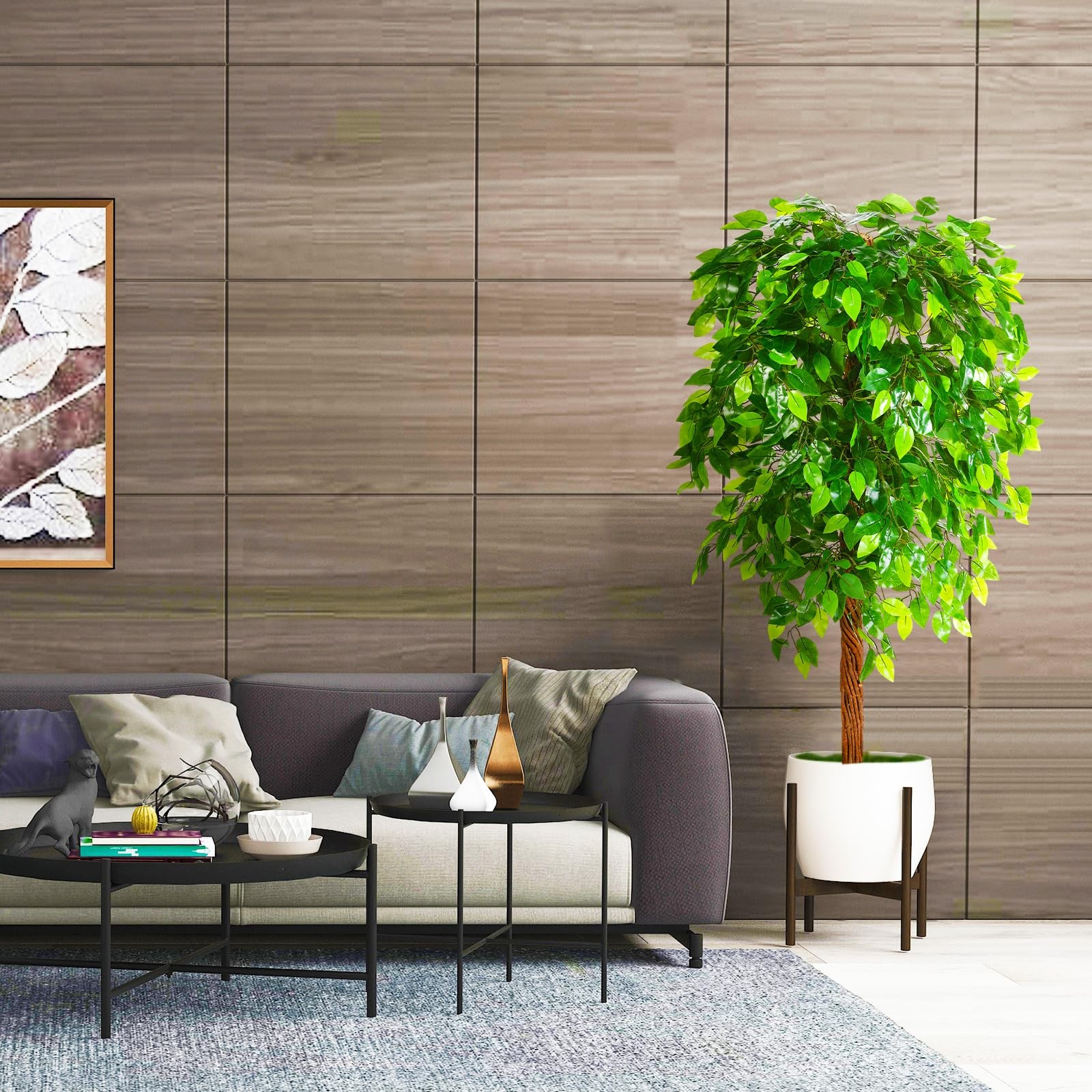 5ft Artificial Ficus Silk Tree (60in) with Plastic Nursery Pot Faux Tree, Fak…