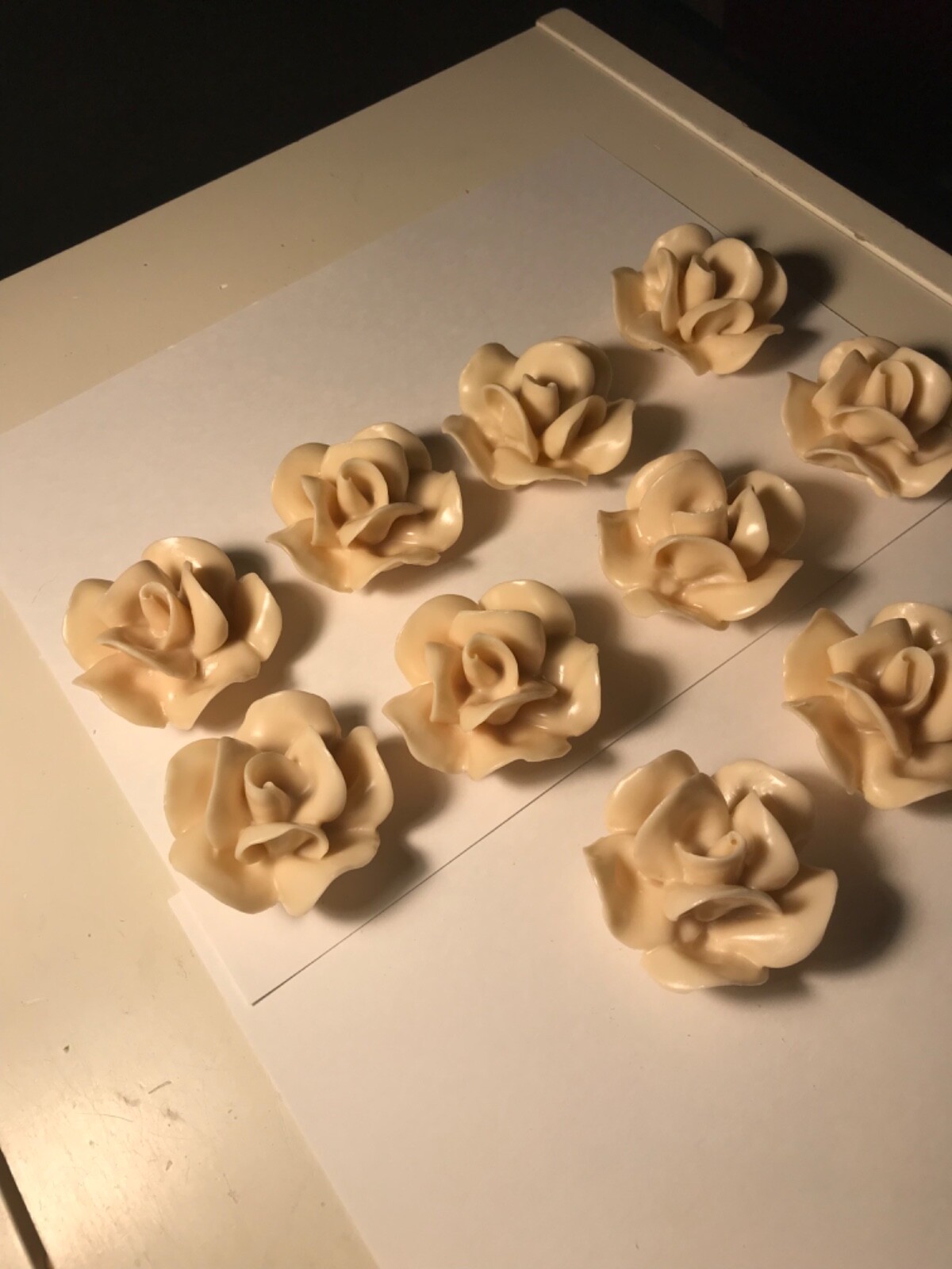 VVV Lot of 50 White Cream Colored Hard Plastic Roses Flowers