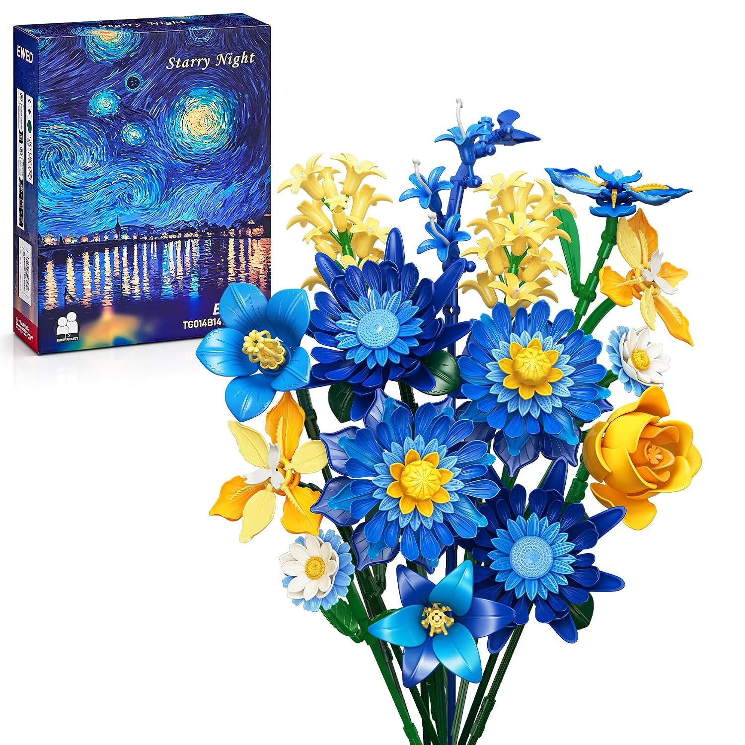 Starry Blooms Flowers Bouquet Building Set for Adults, Artificial Flower Compati