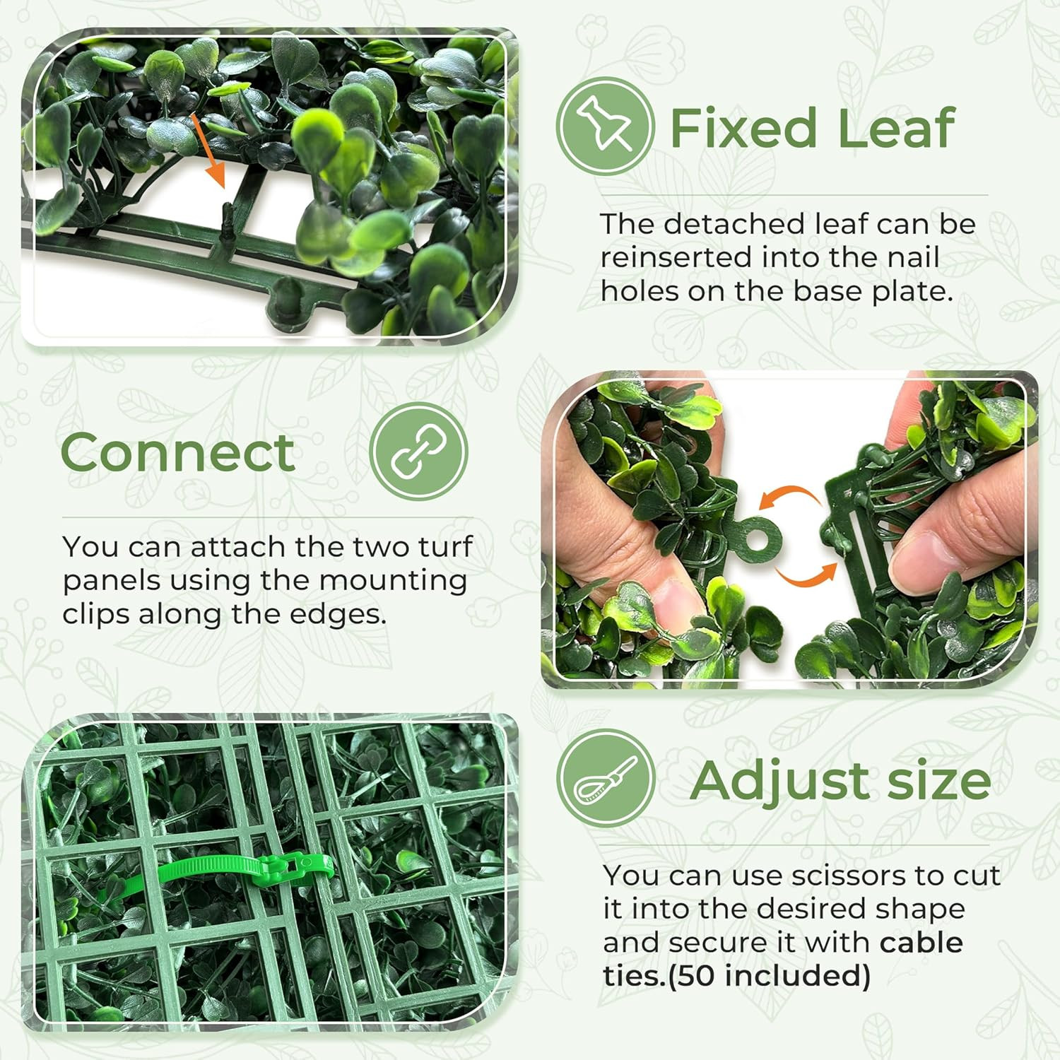 Artificial Grass Wall Panel Screen: 10″X10″ 12P (8.4 Sqft) Uv-Anti Faux Boxwood