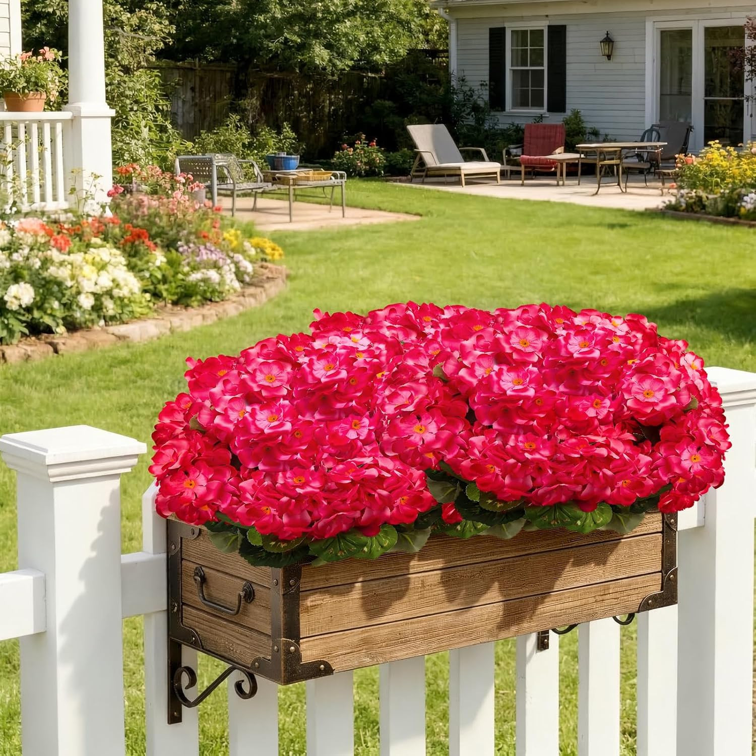 FULLMUSIC Artificial Flowers for Outdoor, UV Resistant Realistic Geranium Fake F